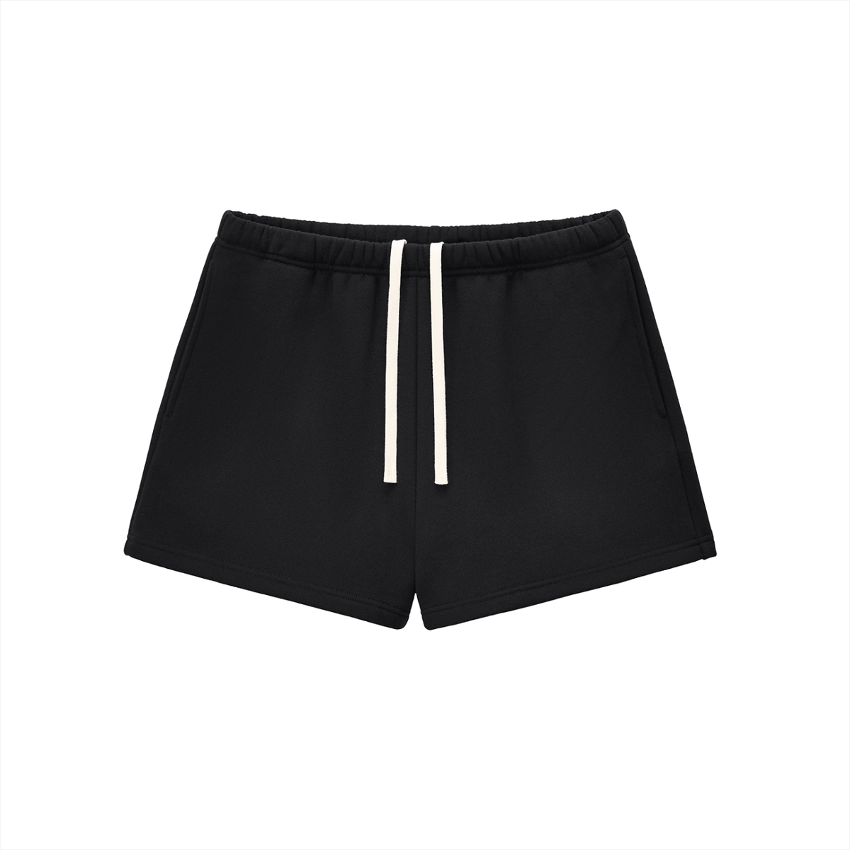 Verdant drawstring sweatshorts in black, front with drawstring waist