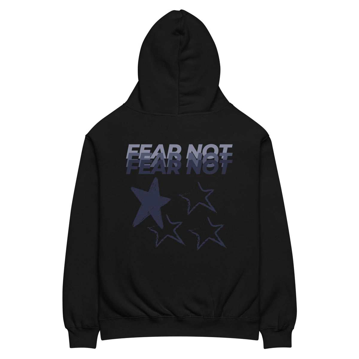Fear Not tonal star graphic on black hoodie
