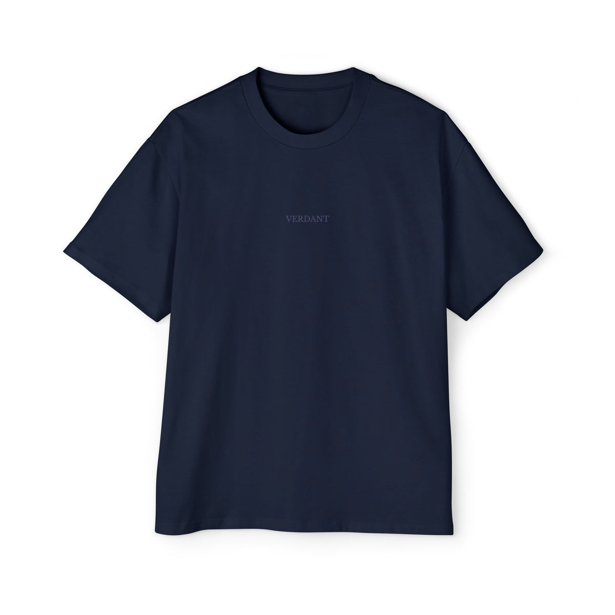 Fear Not Heavyweight Tee in Navy - front, small VERDANT wordmark at the chest