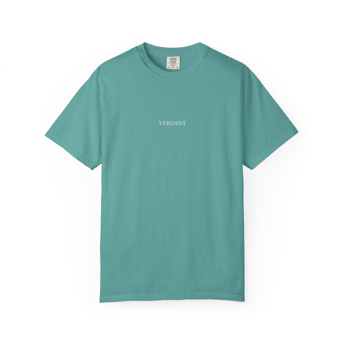 Wonderfully Made Midweight Star Tee in Seafoam - front, small VERDANT wordmark at the chest