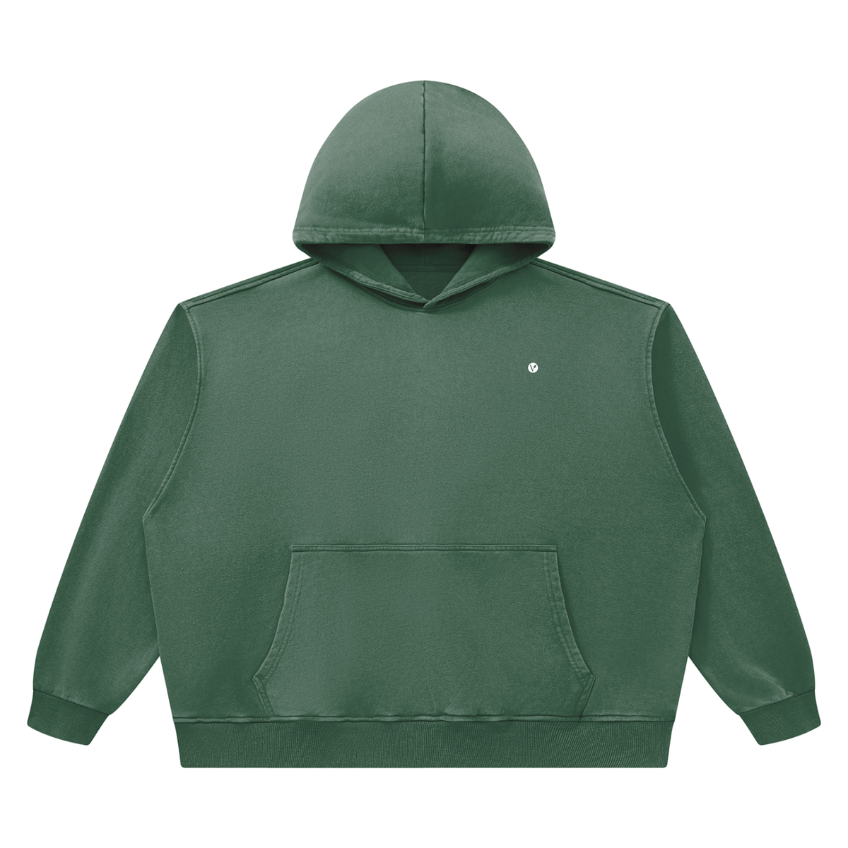 Dog Days Airball hoodie in blackish green, front with small Verdant V on the chest