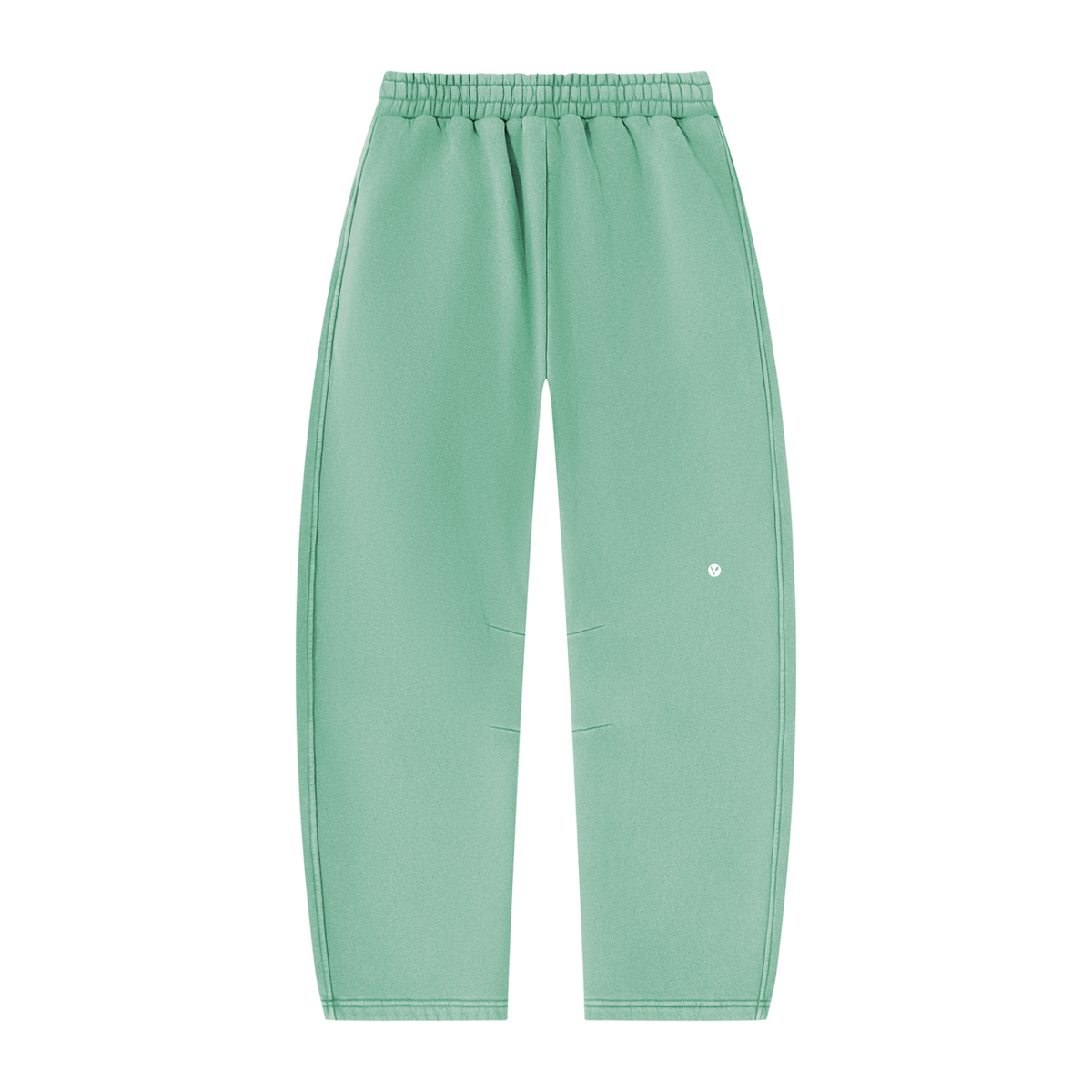 Wild Ones vintage wash barrel-leg sweatpants in mint green, back with small Verdant V logo on the leg