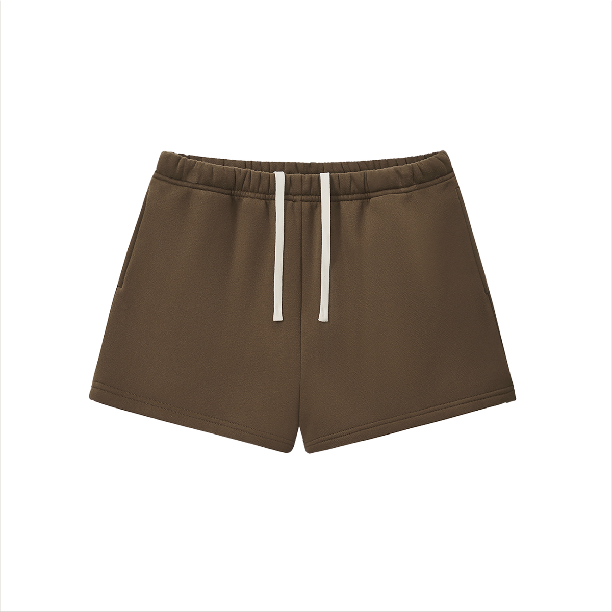 Verdant drawstring sweatshorts in brown, front with drawstring waist