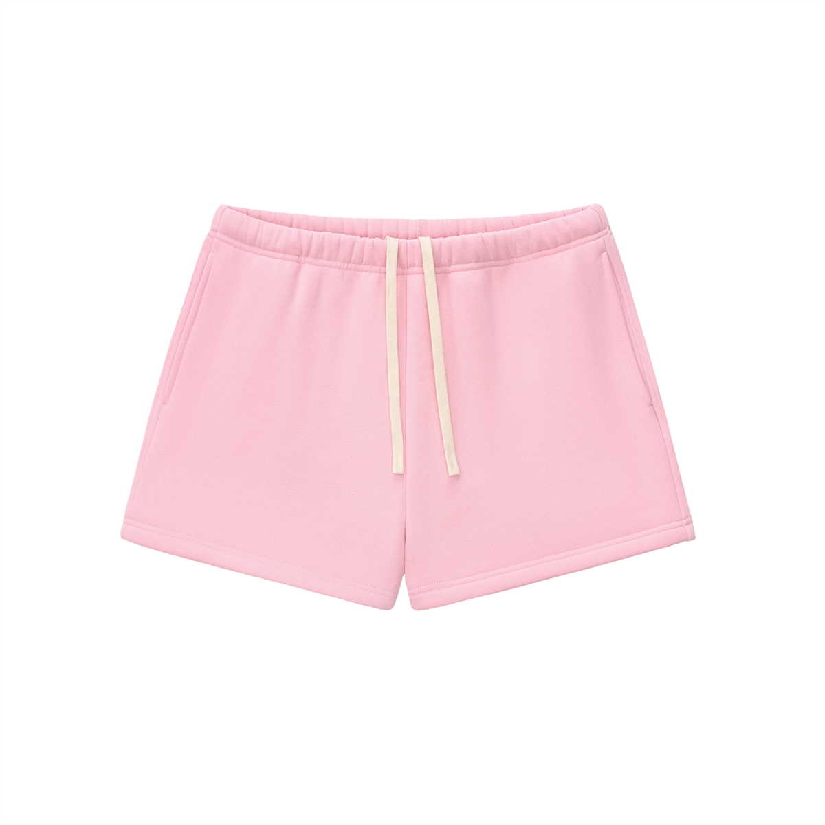Verdant drawstring sweatshorts in pink, front with drawstring waist