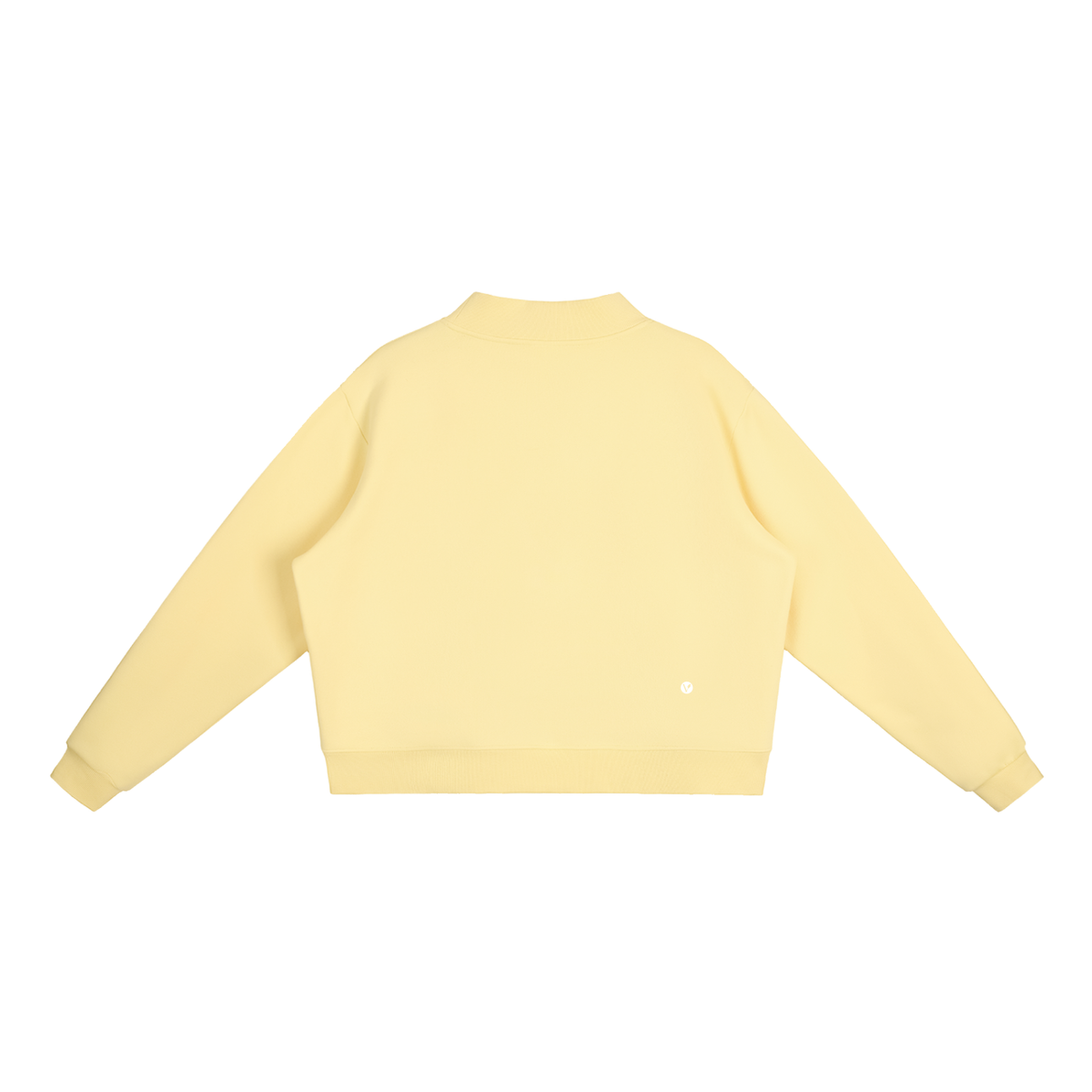 Verdant mock-neck crewneck in yellow, back with small Verdant V logo