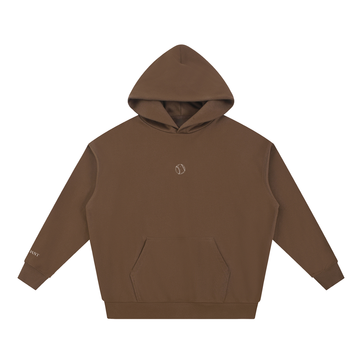 Dog Days Whiff hoodie in coffee, front with small baseball chest graphic