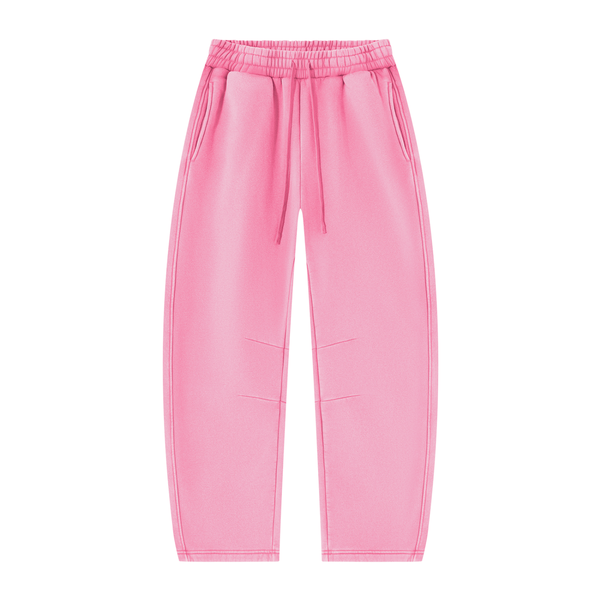 Wild Ones vintage wash barrel-leg sweatpants in pink, front with drawstring waist and pleats