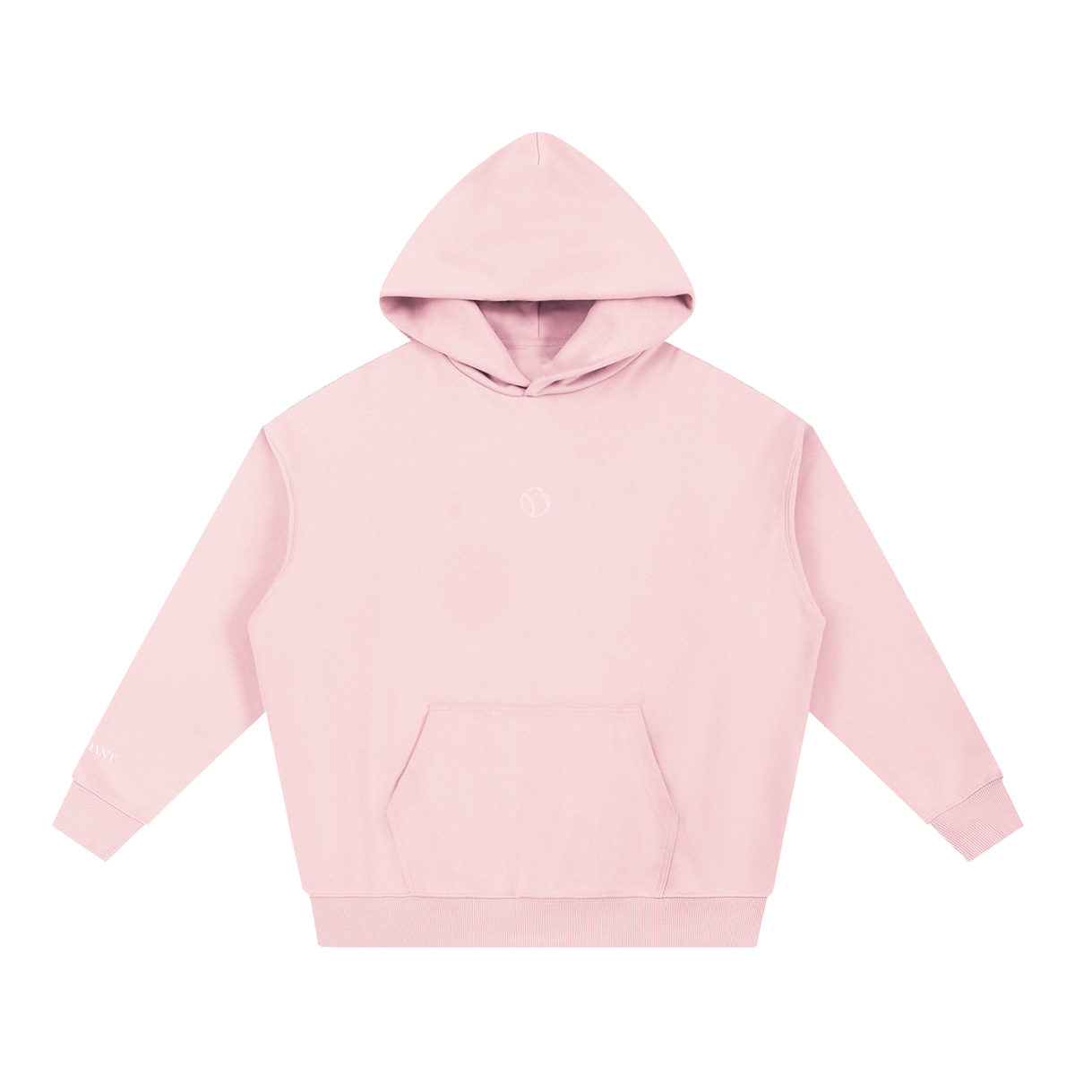 Dog Days Whiff hoodie in pink, front with small baseball chest graphic