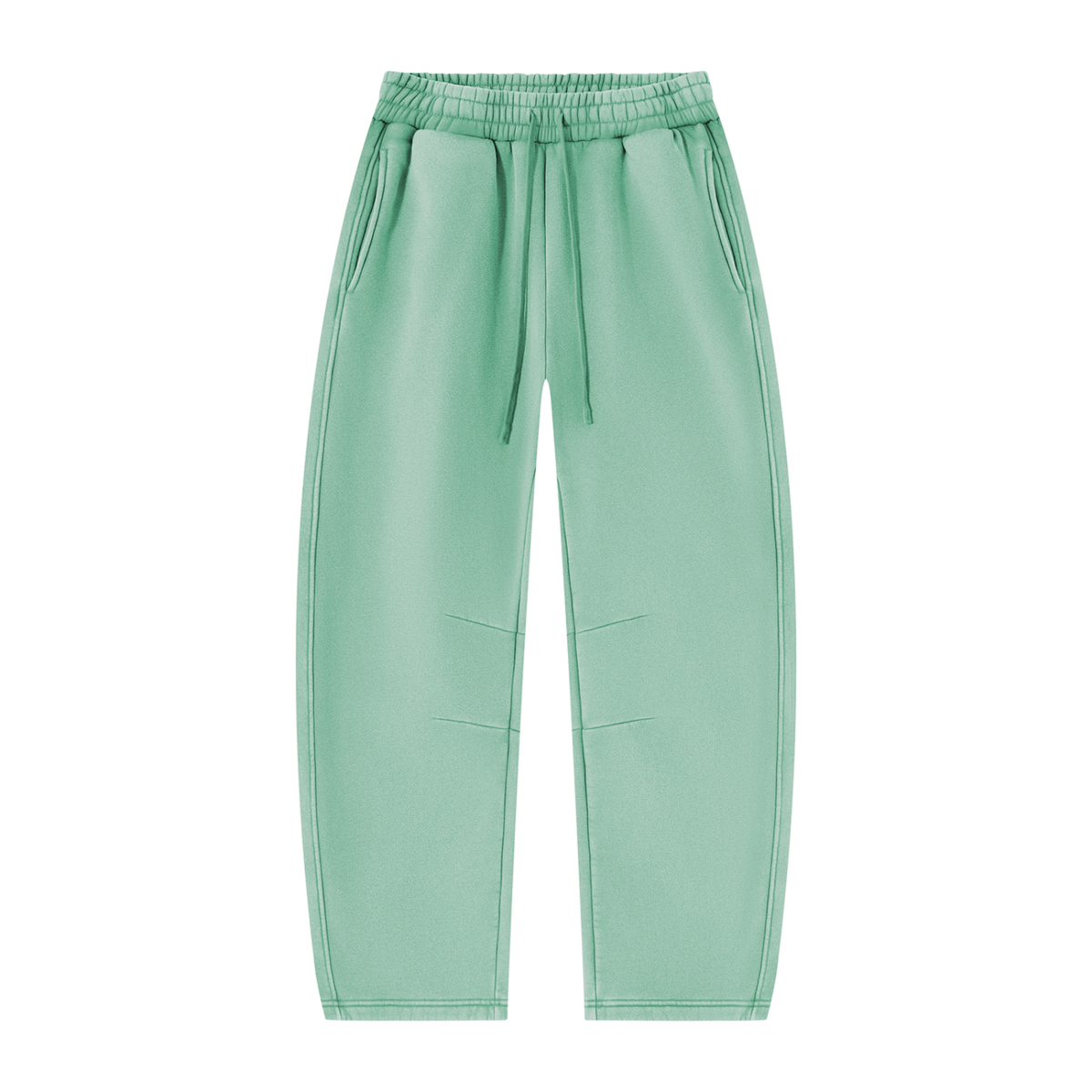 Wild Ones vintage wash barrel-leg sweatpants in mint green, front with drawstring waist and pleats