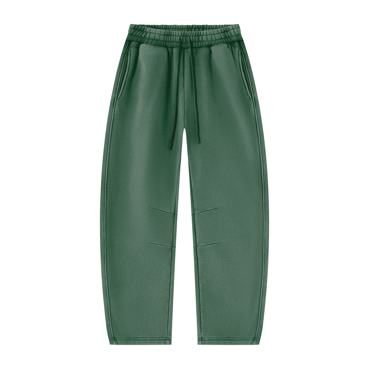 Wild Ones vintage wash barrel-leg sweatpants in dark green, front with drawstring waist and pleats