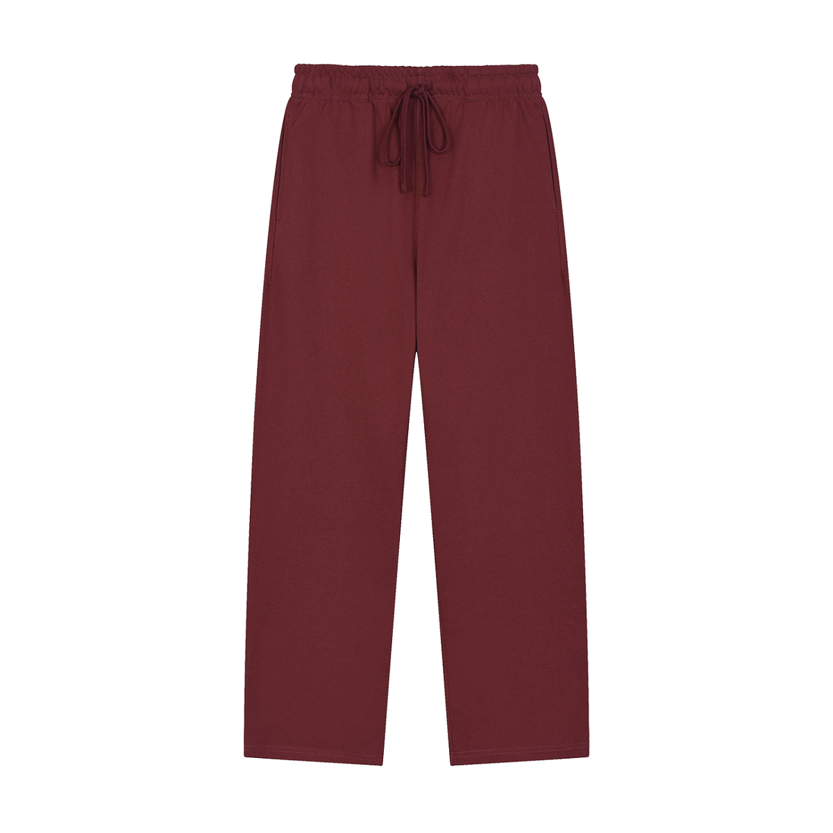 Dog Days heavyweight sweatpants in dull red, front with drawstring waist