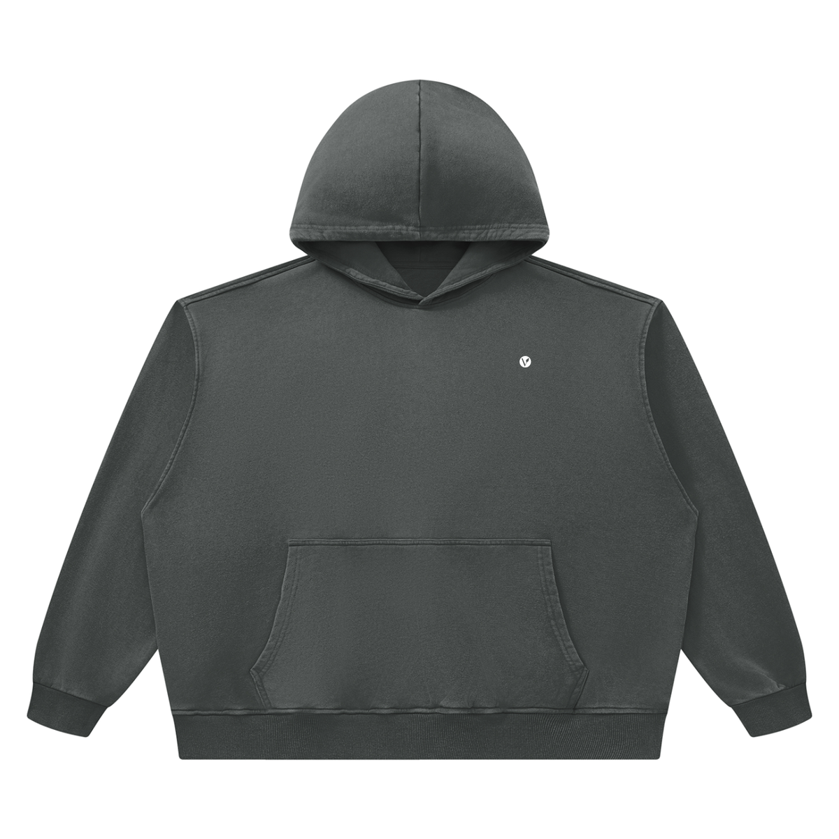 Dog Days Fumble hoodie in dark gray, front with small Verdant V on the chest