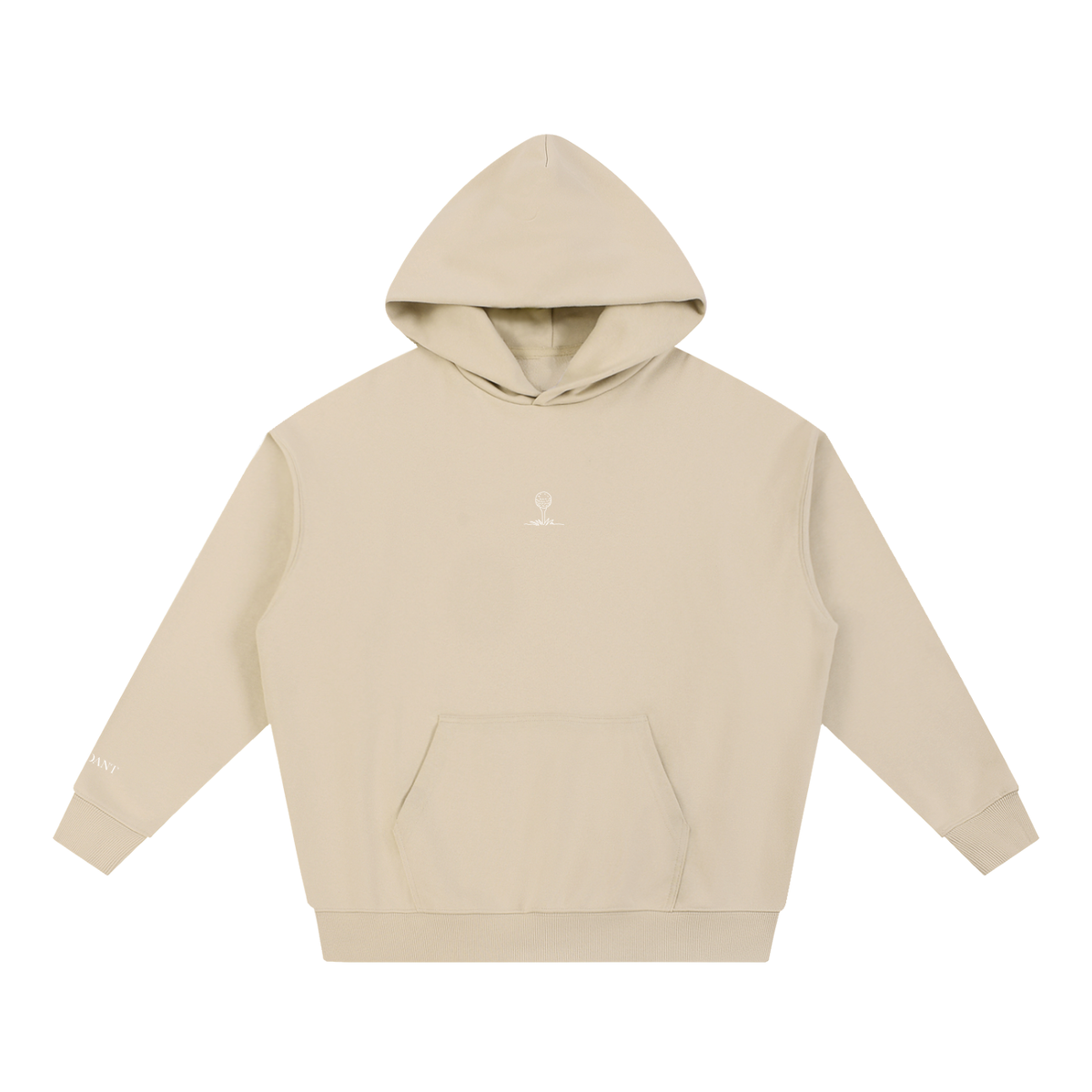 Dog Days Mulligan hoodie in apricot, front view with small ball-on-tee chest graphic