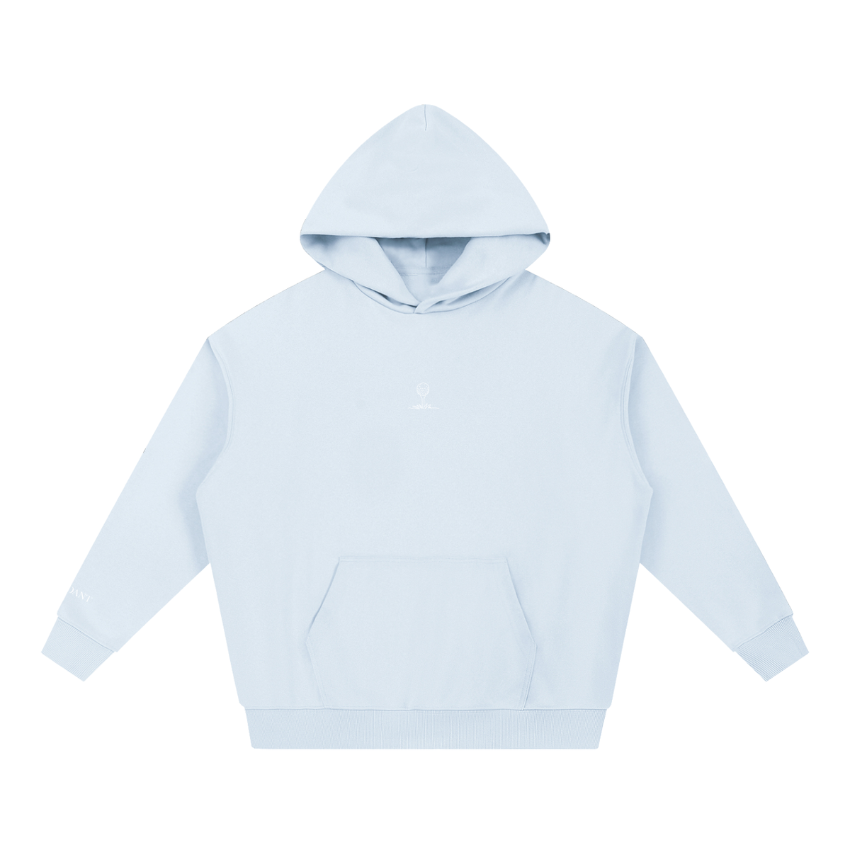 Dog Days Mulligan hoodie in blue, front view with small ball-on-tee chest graphic