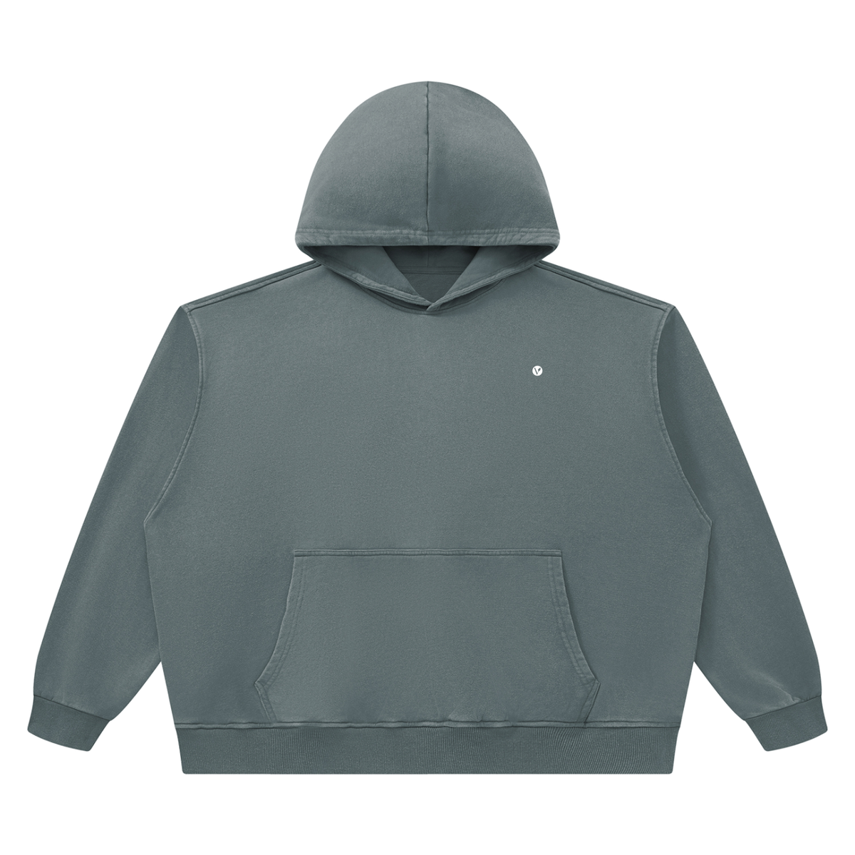 Dog Days Airball hoodie in gray blue, front with small Verdant V on the chest