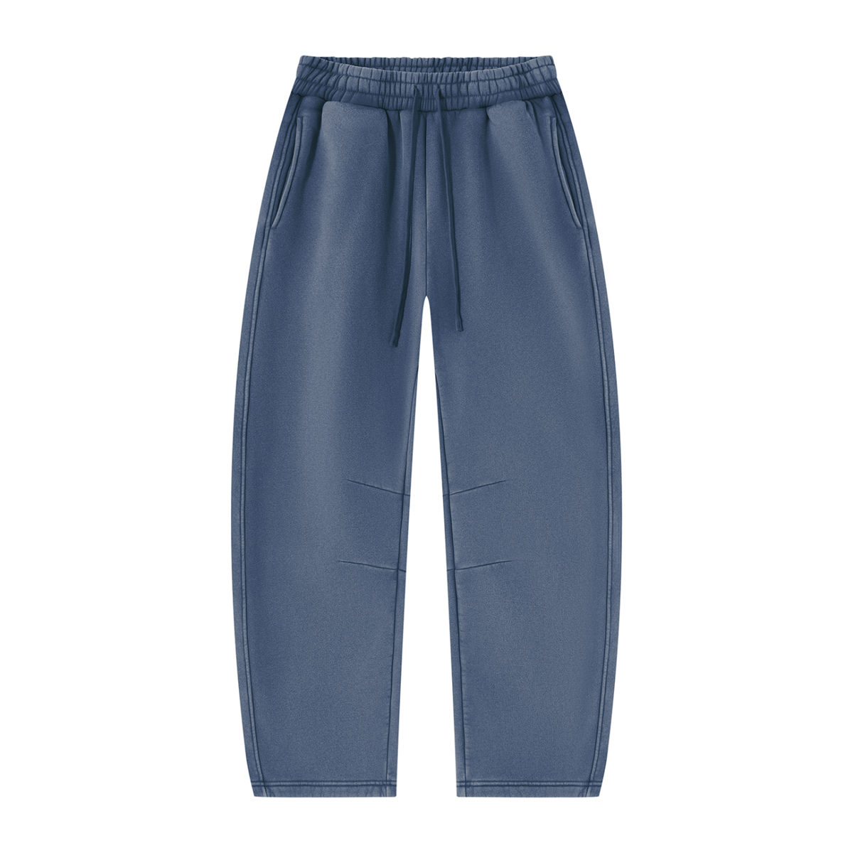 Wild Ones vintage wash barrel-leg sweatpants in washed blue, front with drawstring waist and pleats