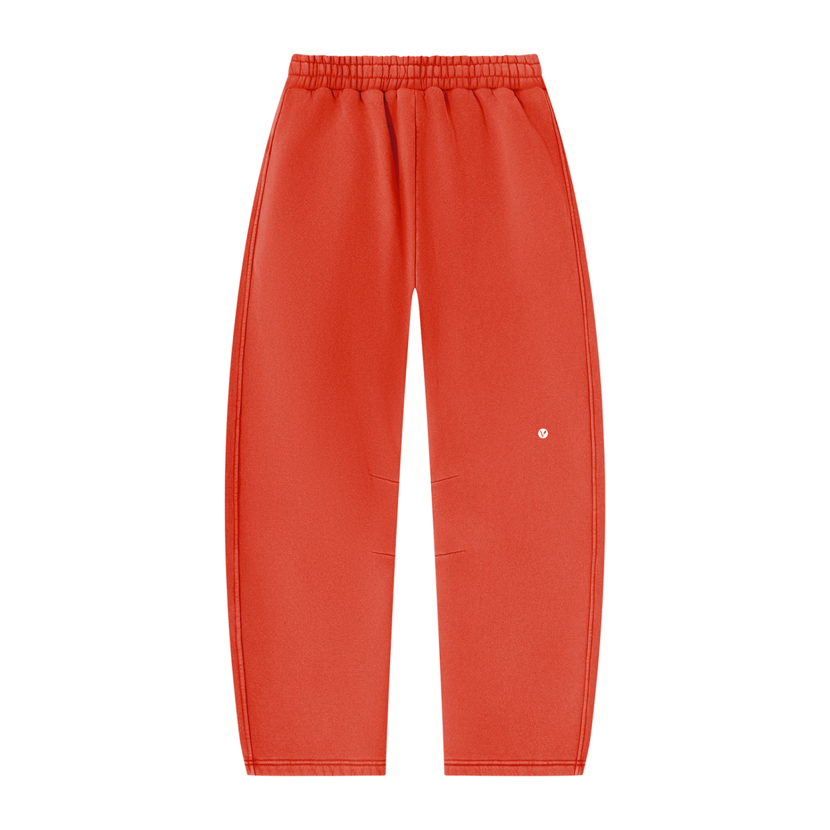 Wild Ones vintage wash barrel-leg sweatpants in washed red, back with small Verdant V logo on the leg