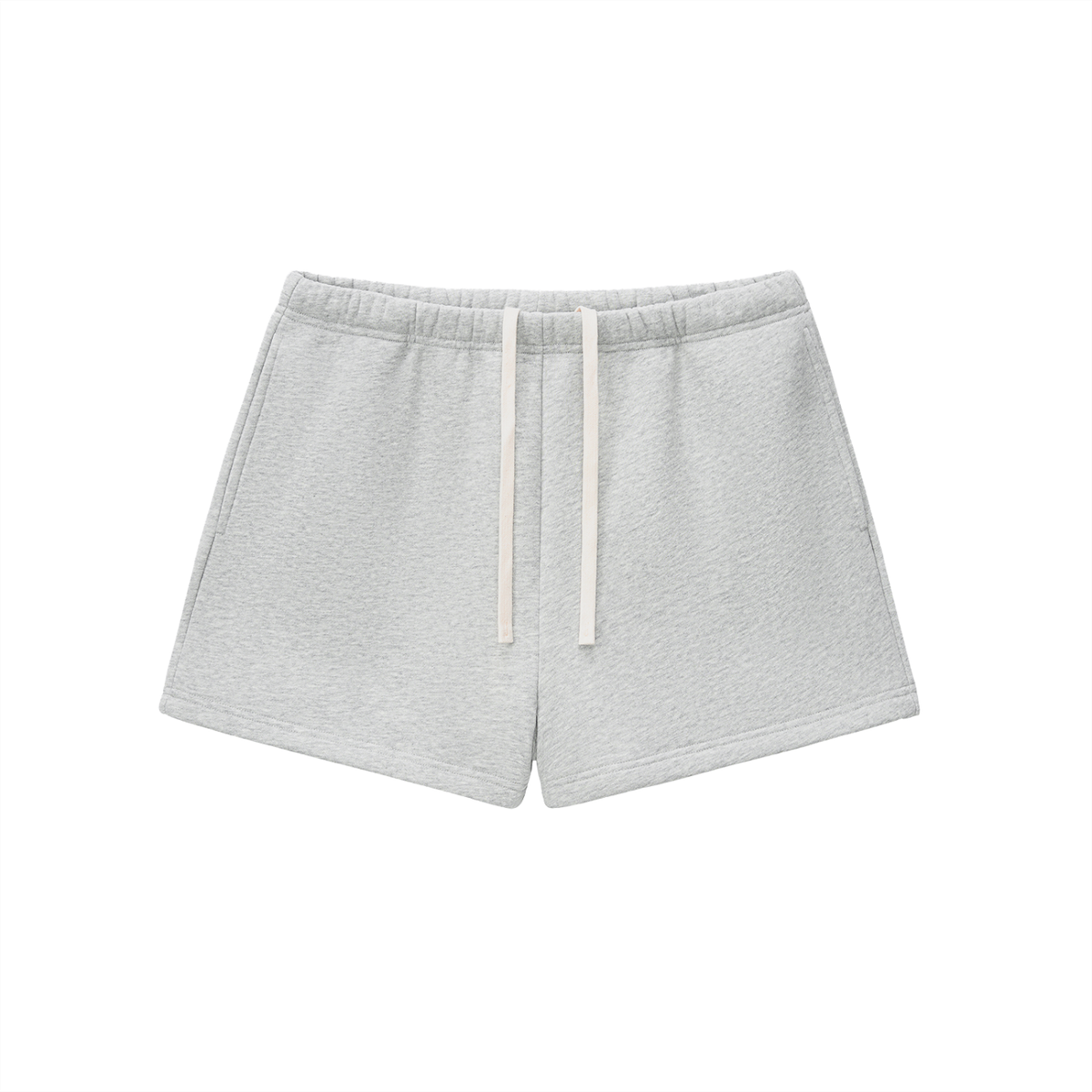 Verdant drawstring sweatshorts in flower gray, front with drawstring waist