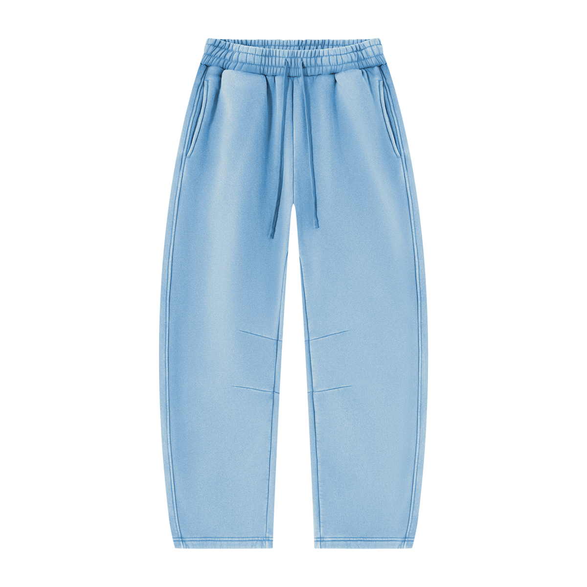 Wild Ones vintage wash barrel-leg sweatpants in light blue, front with drawstring waist and pleats