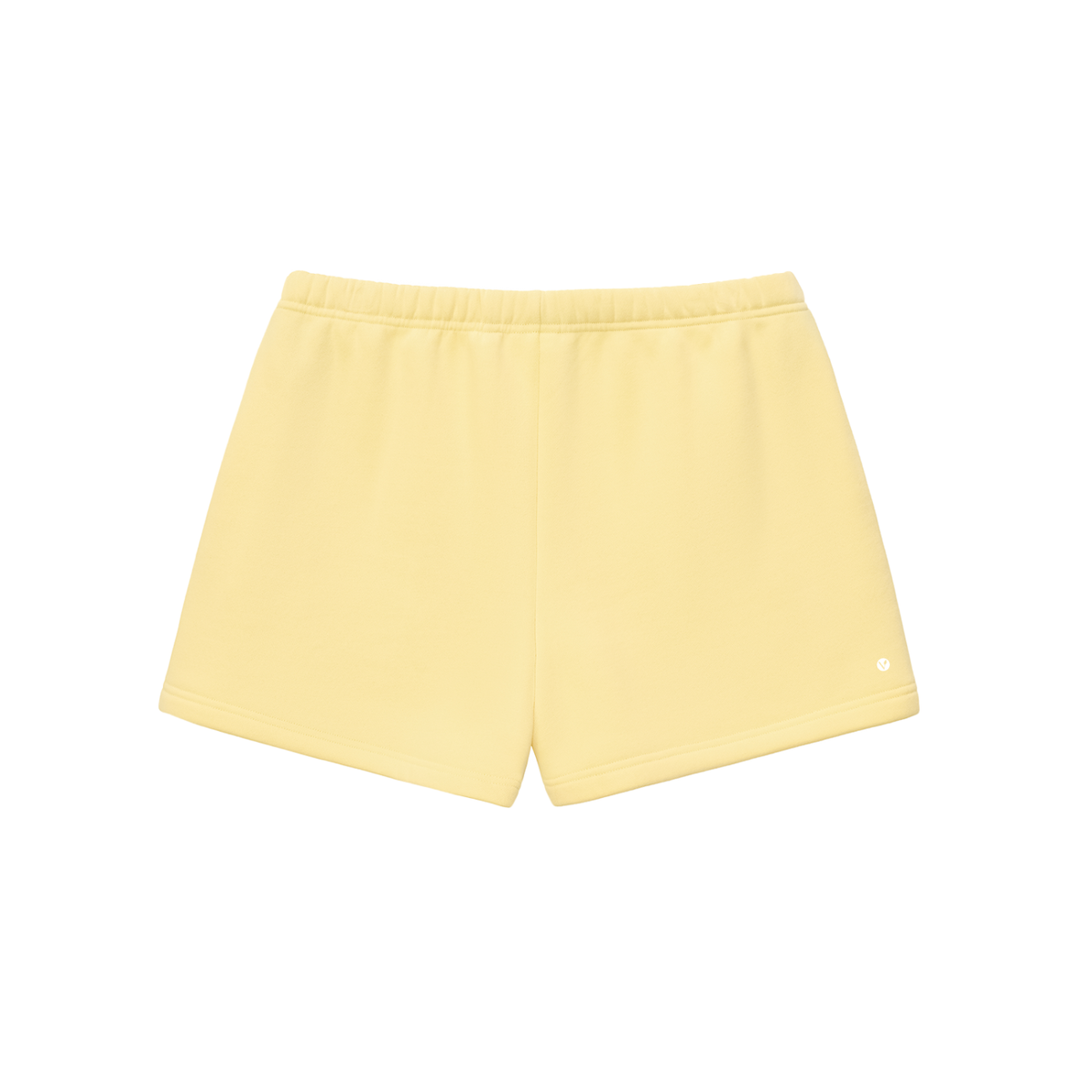 Verdant drawstring sweatshorts in yellow, back with small Verdant V logo on the leg