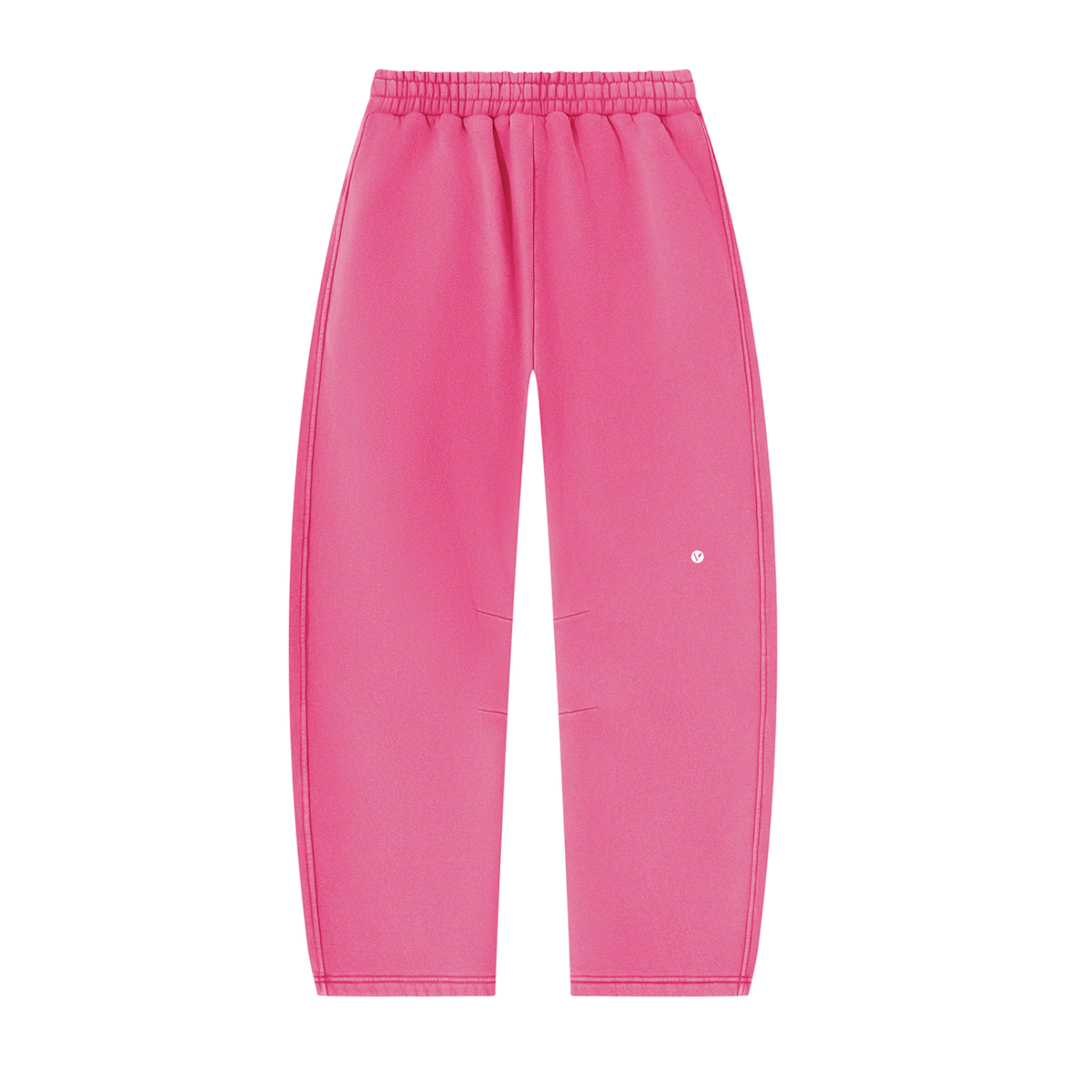 Wild Ones vintage wash barrel-leg sweatpants in rose red, back with small Verdant V logo on the leg