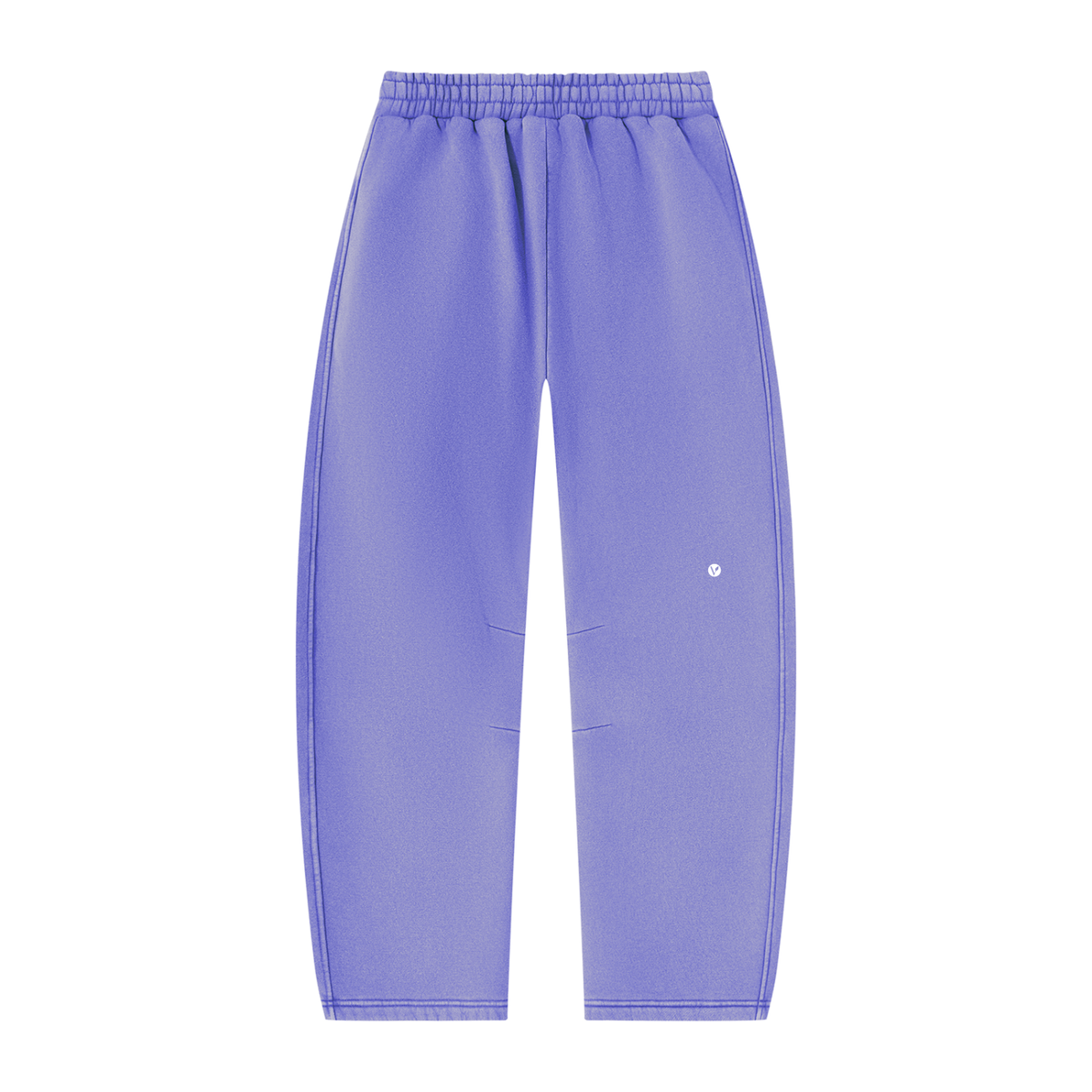 Wild Ones vintage wash barrel-leg sweatpants in purple, back with small Verdant V logo on the leg