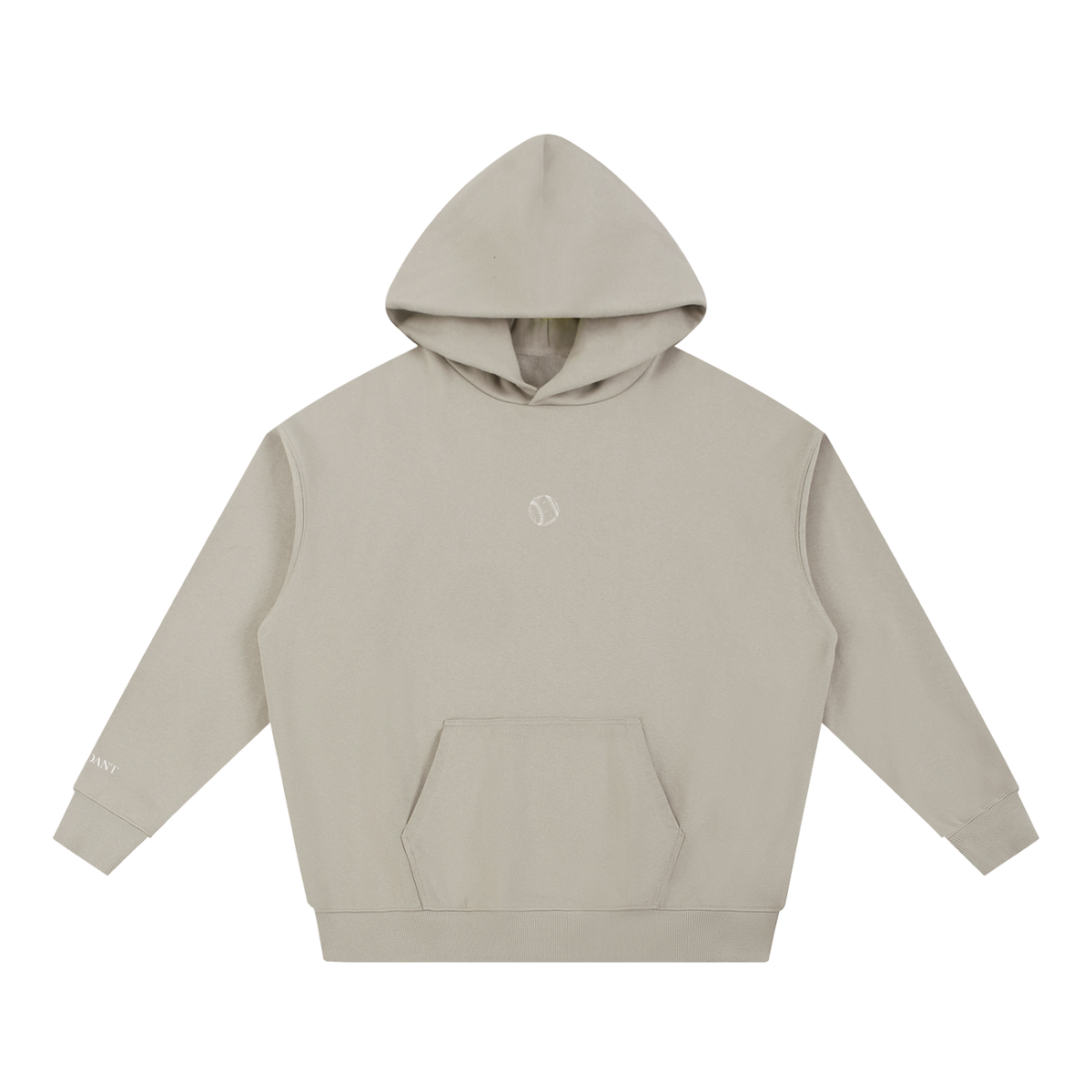 Dog Days Whiff hoodie in light gray, front with small baseball chest graphic