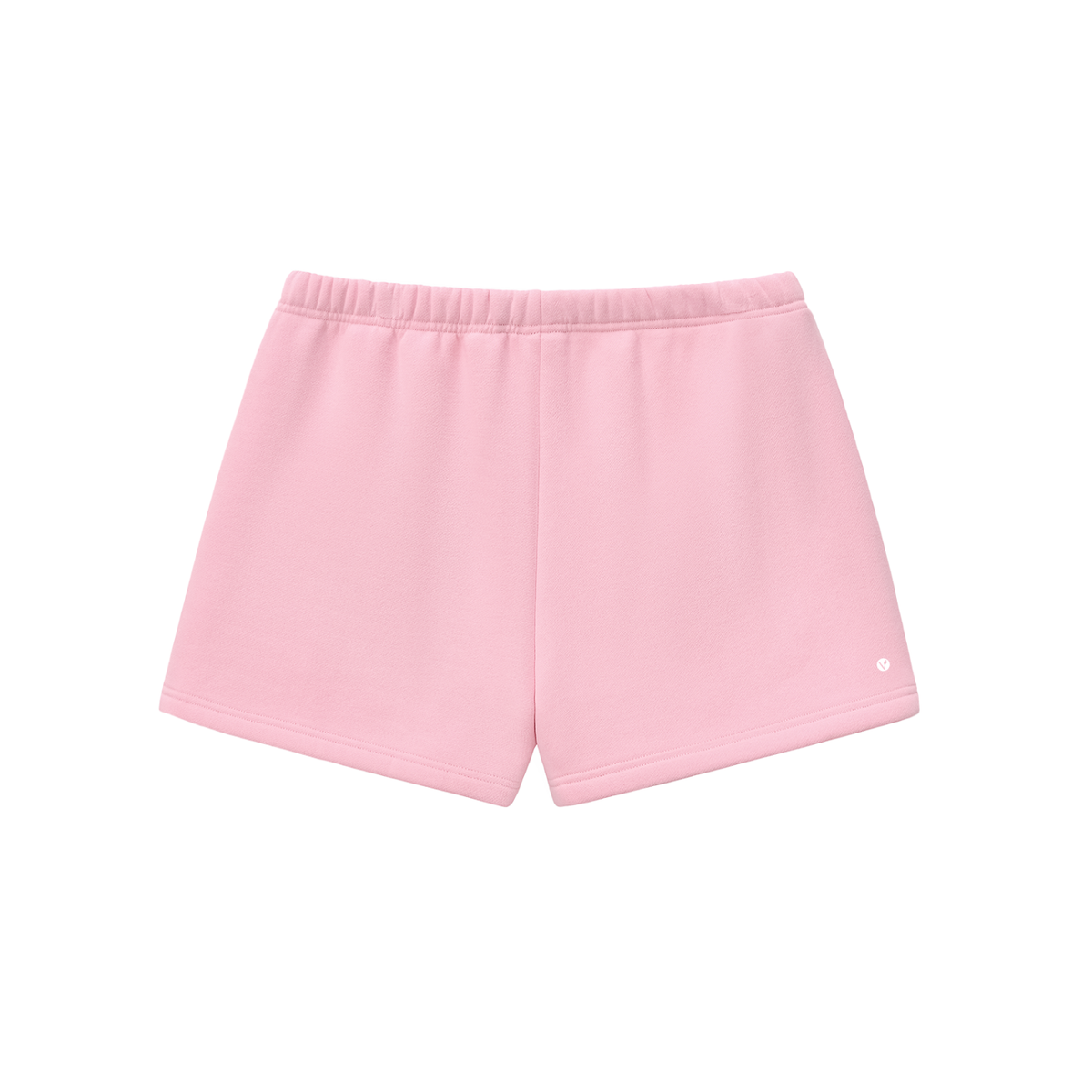 Verdant drawstring sweatshorts in pink, back with small Verdant V logo on the leg