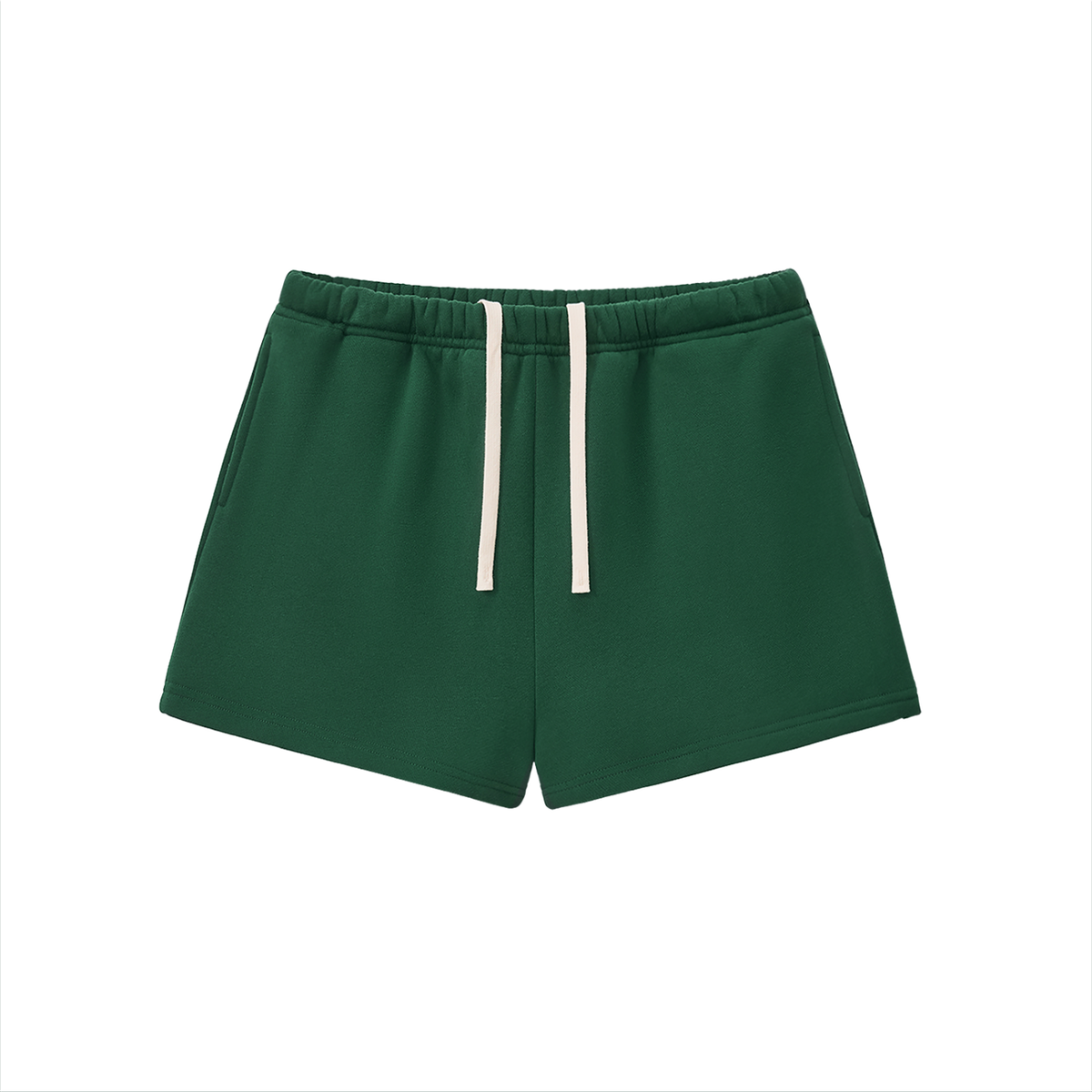 Verdant drawstring sweatshorts in blackish green, front with drawstring waist