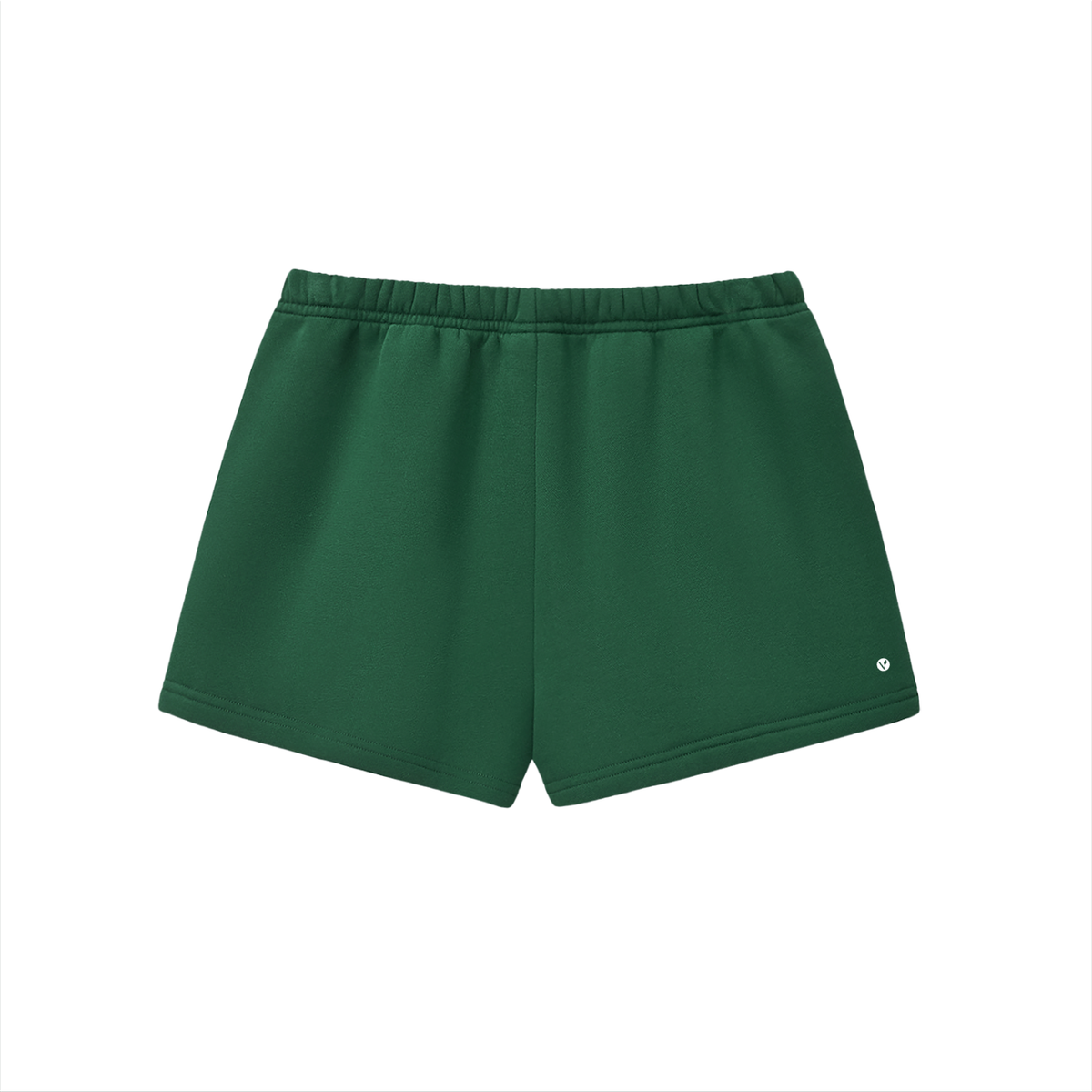 Verdant drawstring sweatshorts in blackish green, back with small Verdant V logo on the leg