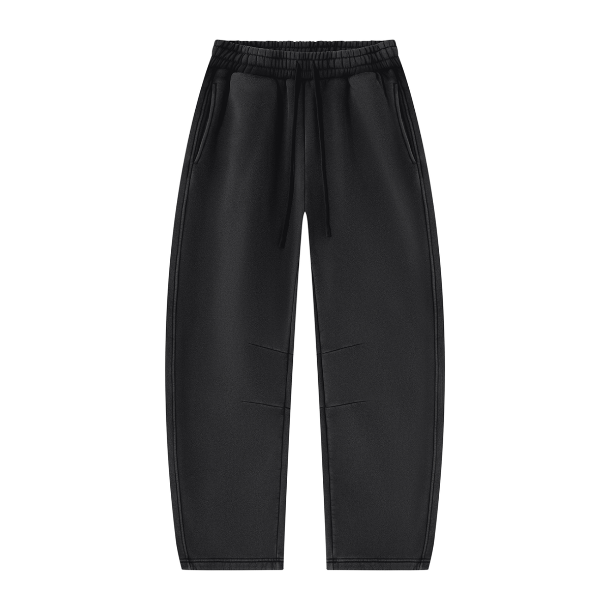 Wild Ones vintage wash barrel-leg sweatpants in black, front with drawstring waist and pleats