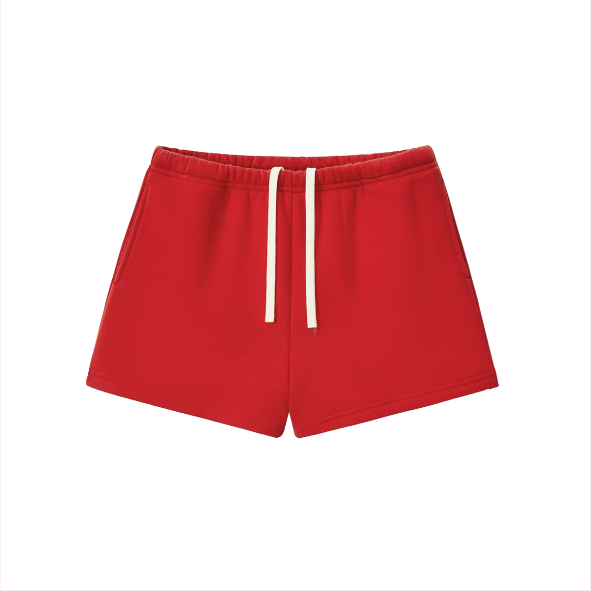 Verdant drawstring sweatshorts in red, front with drawstring waist