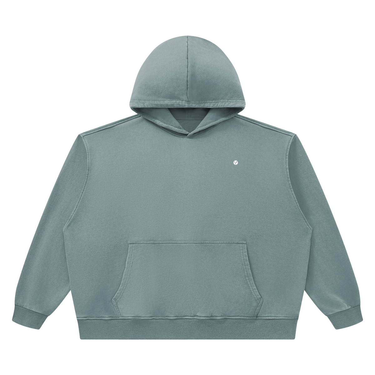 Dog Days Airball hoodie in haze blue, front with small Verdant V on the chest