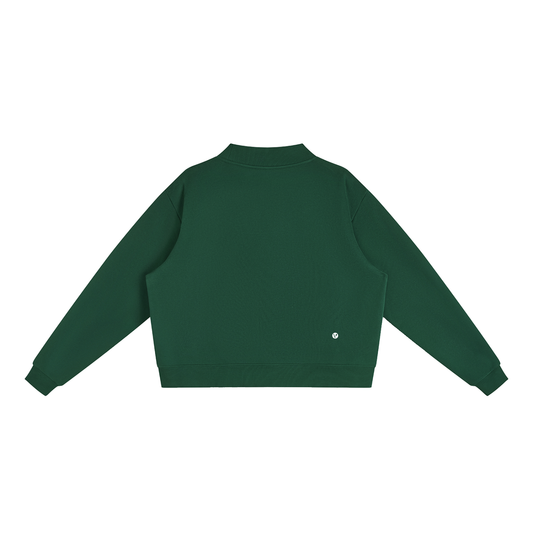 Verdant mock-neck crewneck in blackish green, back with small Verdant V logo