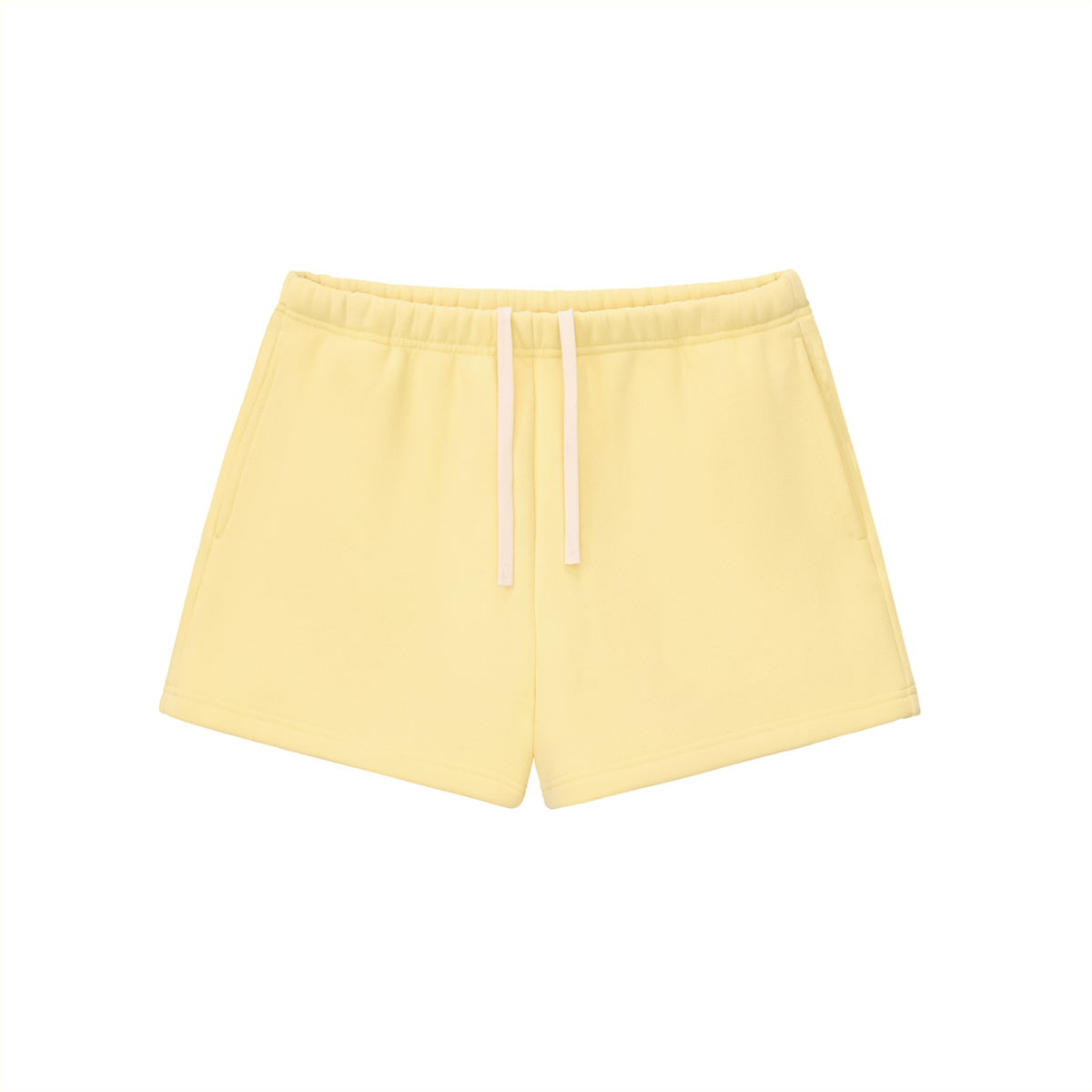 Verdant drawstring sweatshorts in yellow, front with drawstring waist