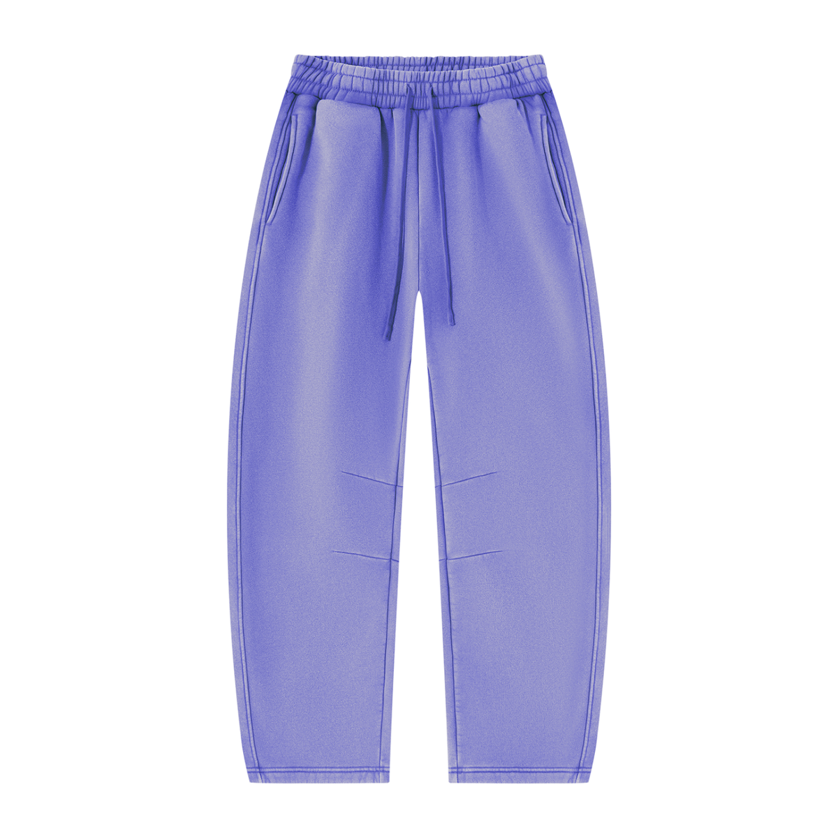 Wild Ones vintage wash barrel-leg sweatpants in purple, front with drawstring waist and pleats