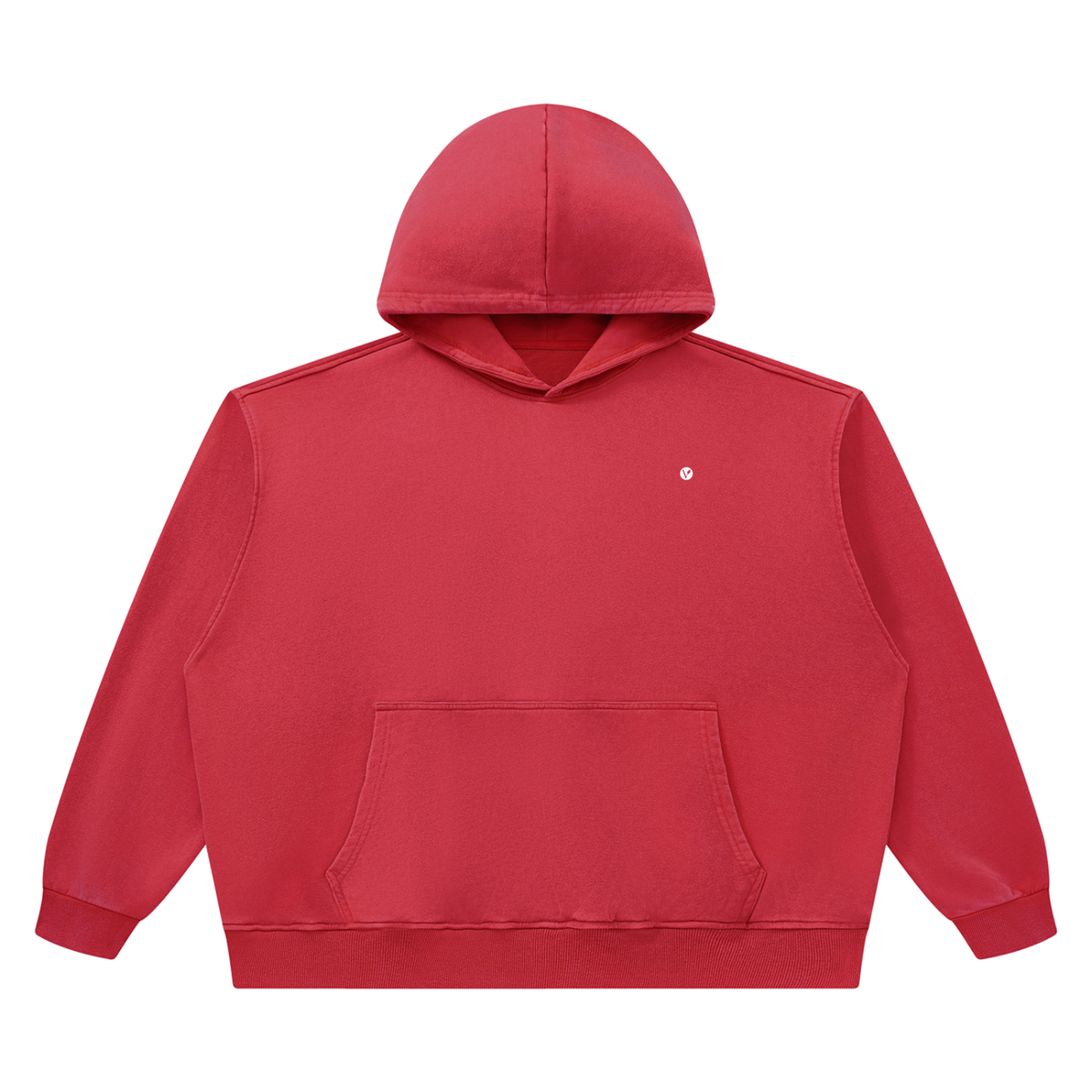 Dog Days Airball hoodie in red, front with small Verdant V on the chest