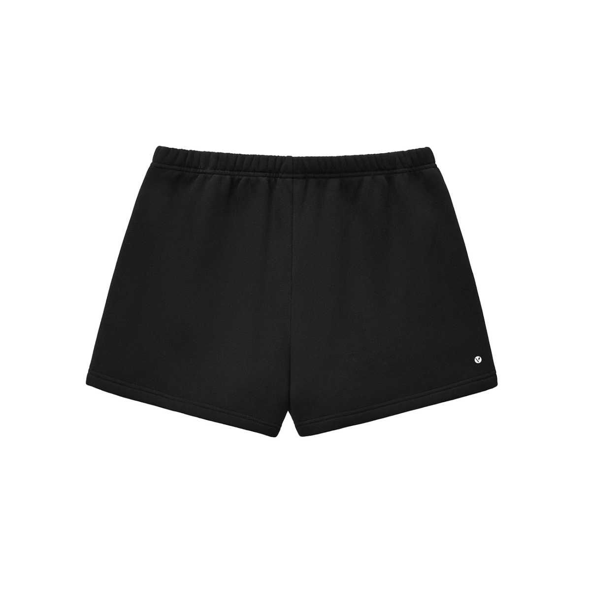 Verdant drawstring sweatshorts in black, back with small Verdant V logo on the leg