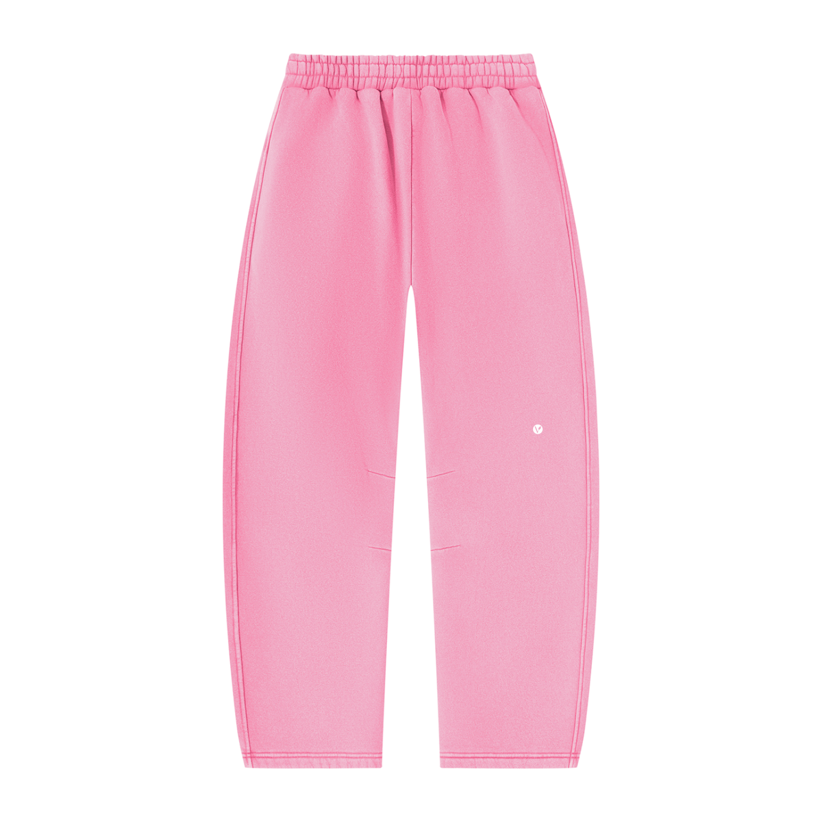 Wild Ones vintage wash barrel-leg sweatpants in pink, back with small Verdant V logo on the leg