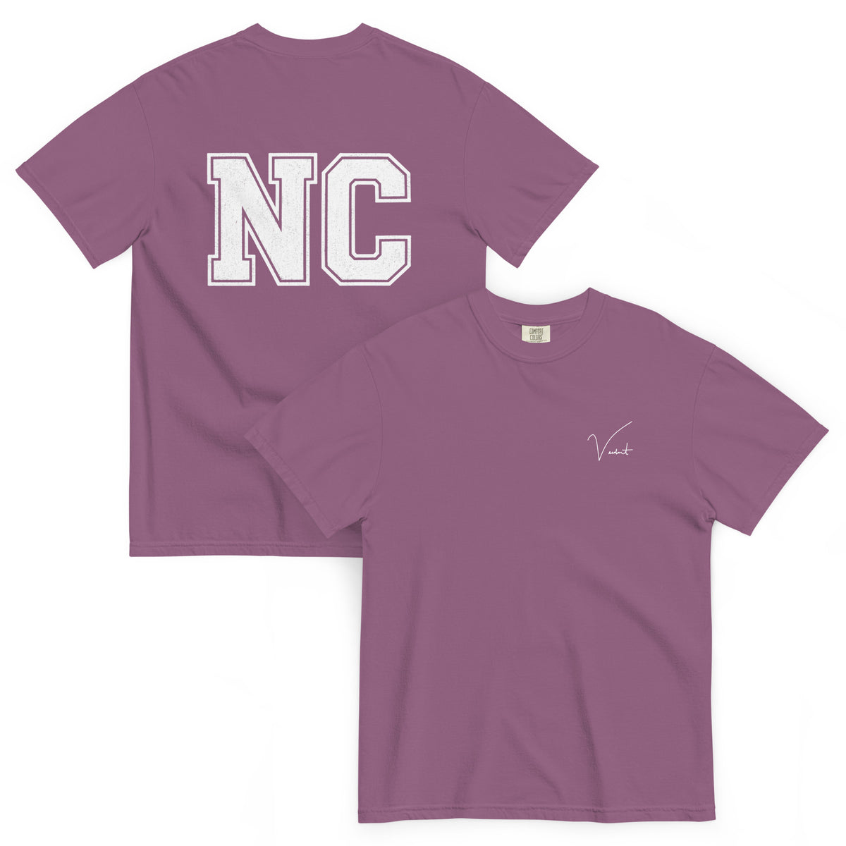 Old North State Midweight Tee in Berry - front and back, vintage NC block lettering