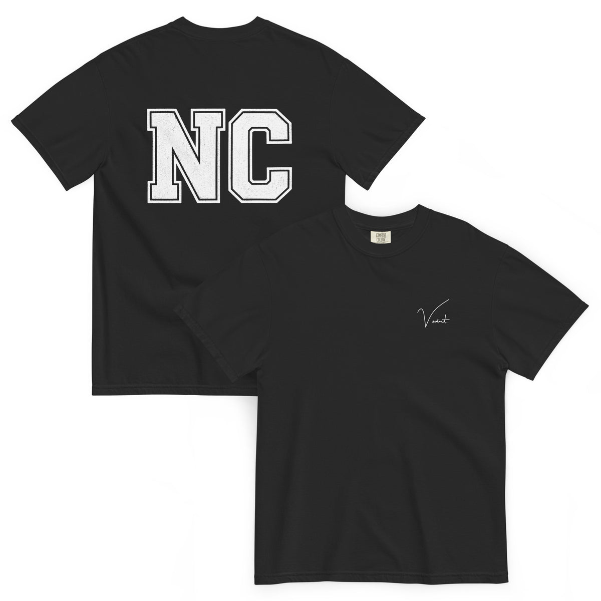 Old North State Midweight Tee in Black - front and back, vintage NC block lettering
