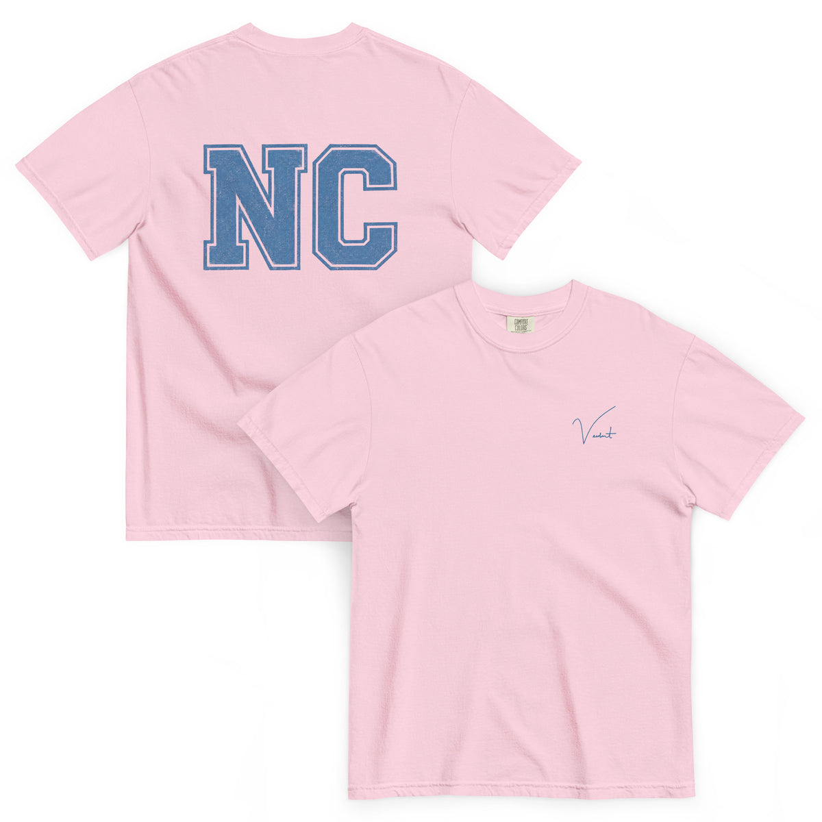 Old North State Midweight Tee in Blossom - front and back, vintage NC block lettering