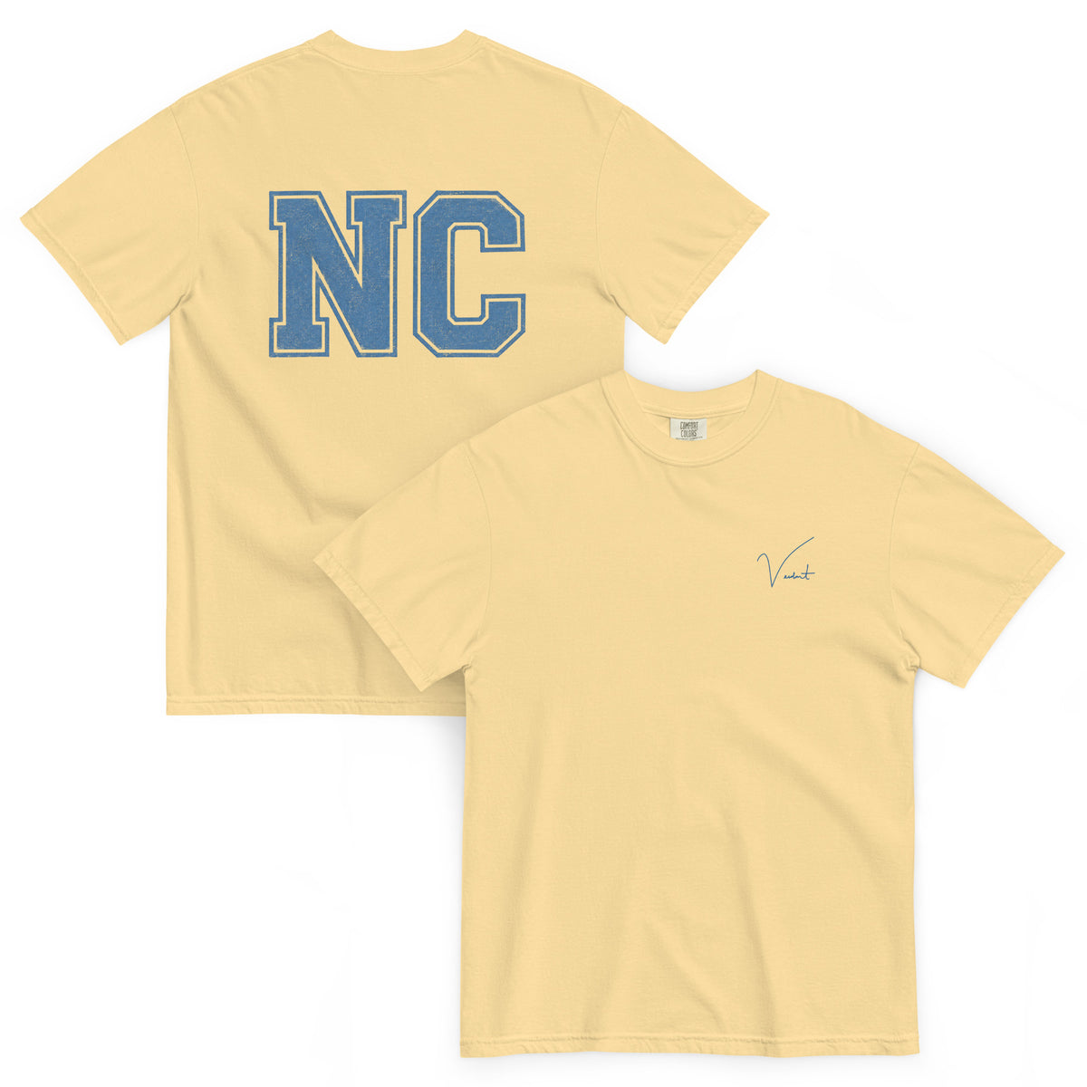 Old North State Midweight Tee in Butter - front and back, vintage NC block lettering