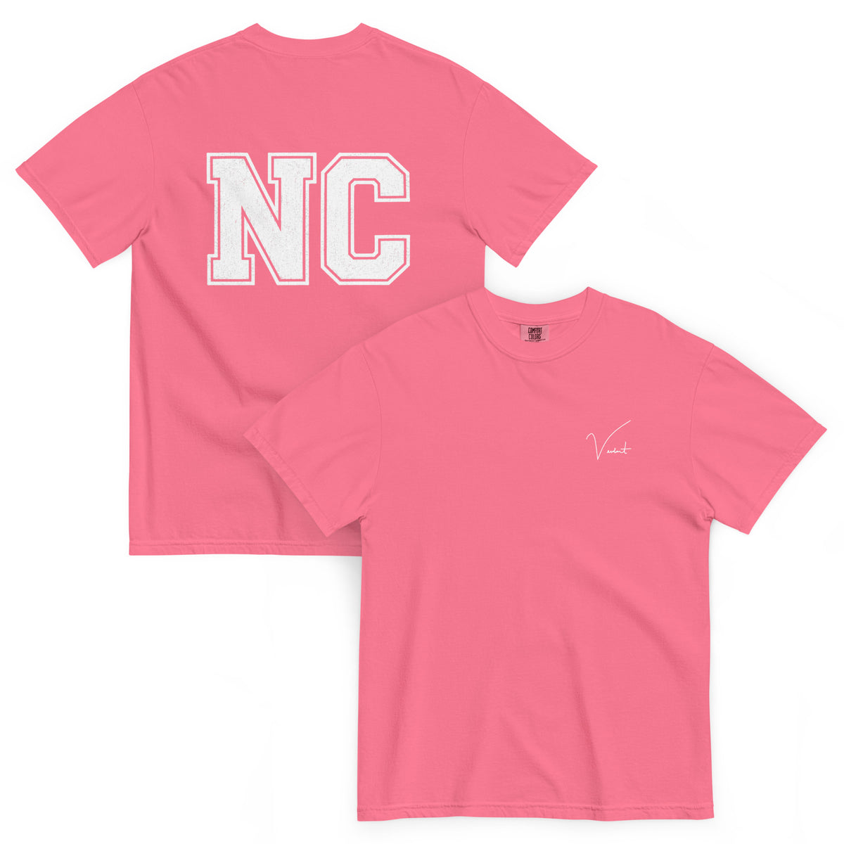 Old North State Midweight Tee in Crunchberry - front and back, vintage NC block lettering