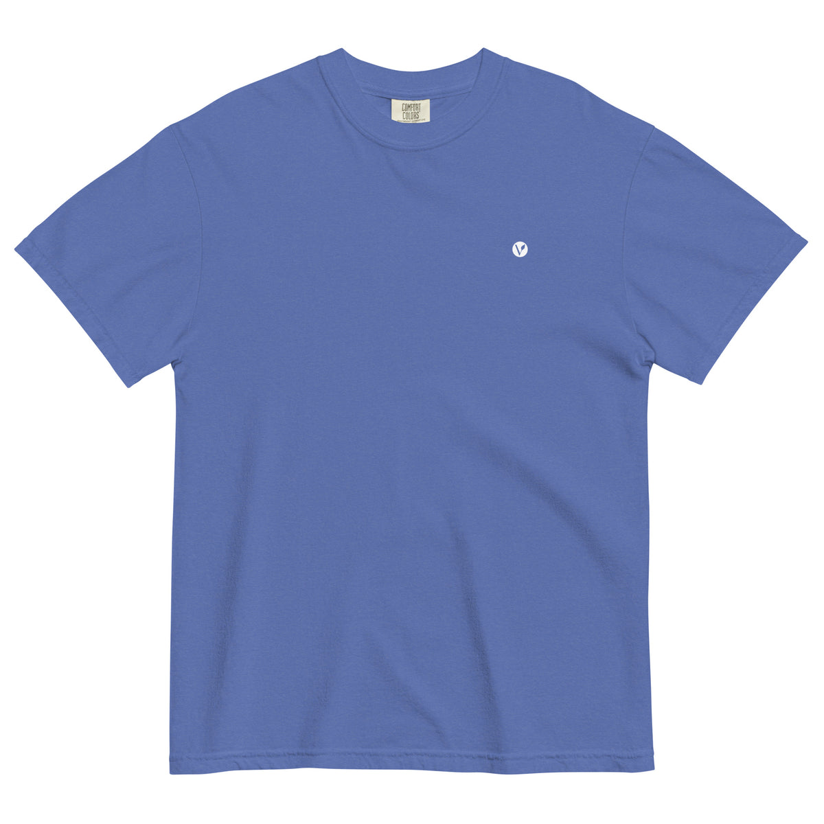 Dog Days Airball tee in mystic blue, front with small Verdant V on the chest