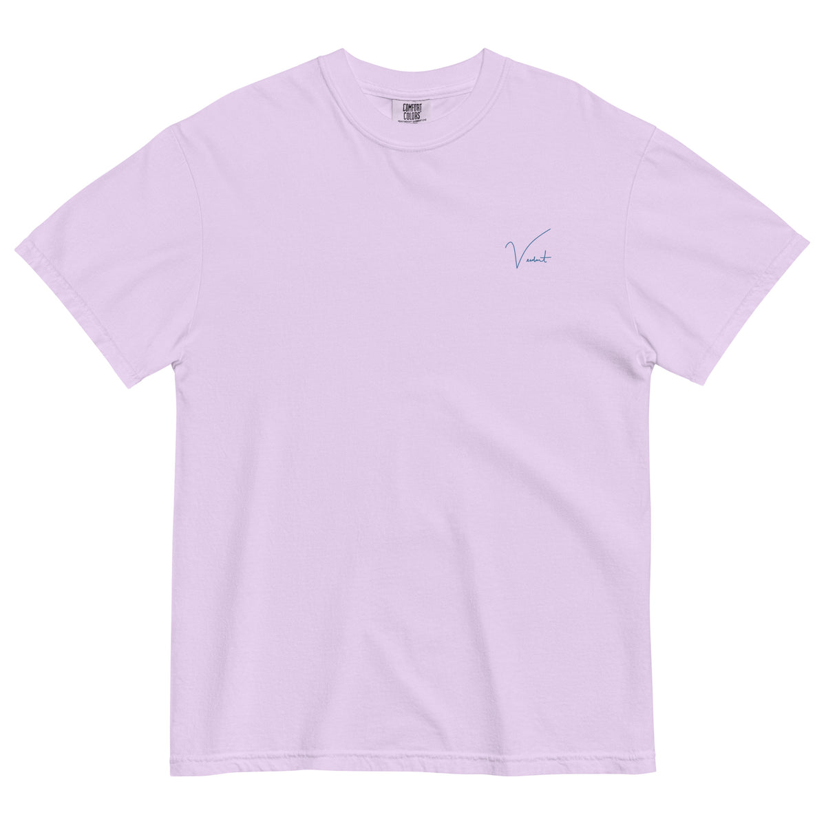 Dogwood State Midweight Tee in Orchid - front, small Verdant script at the chest