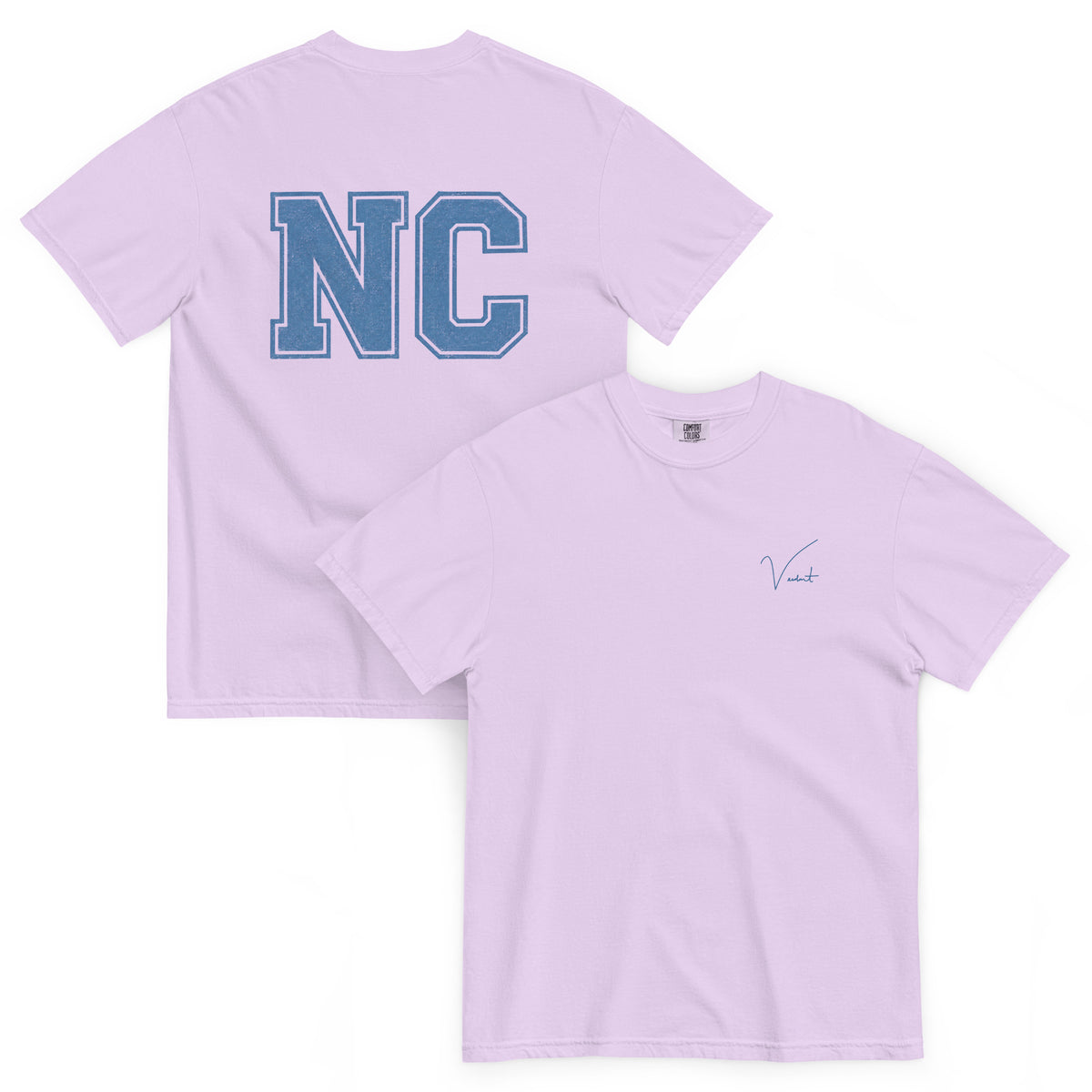 Old North State Midweight Tee in Orchid - front and back, vintage NC block lettering