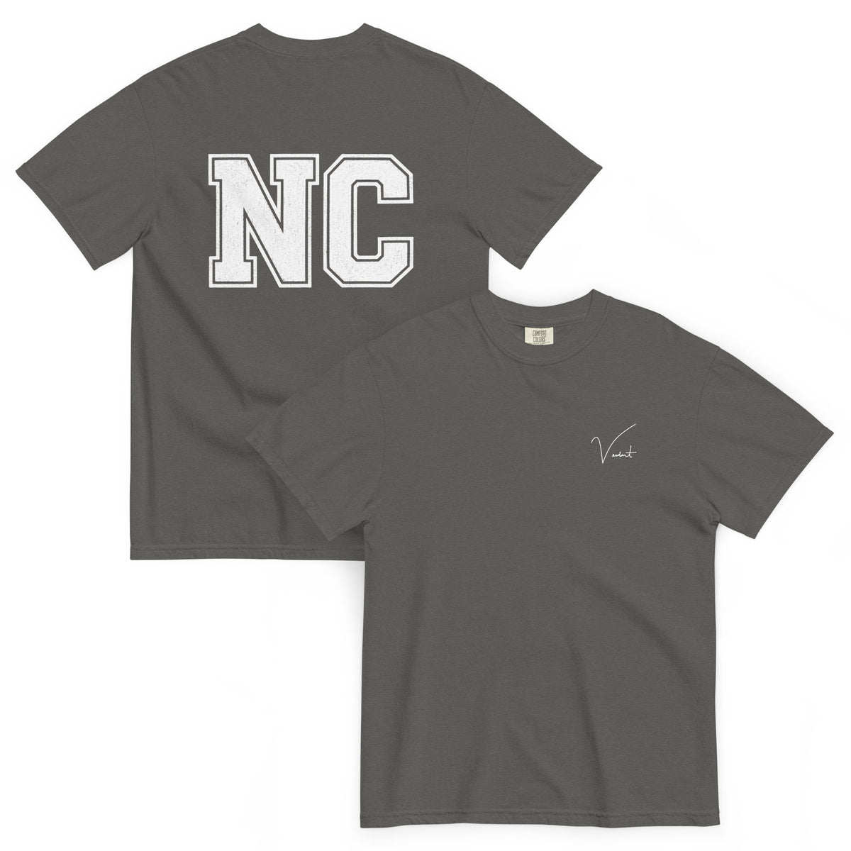 Old North State Midweight Tee in Pepper - front and back, vintage NC block lettering