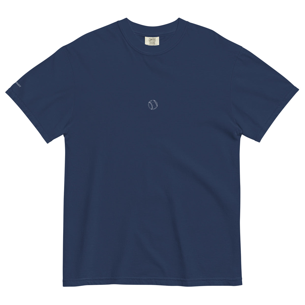 Dog Days Whiff tee in true navy, front with small baseball chest graphic