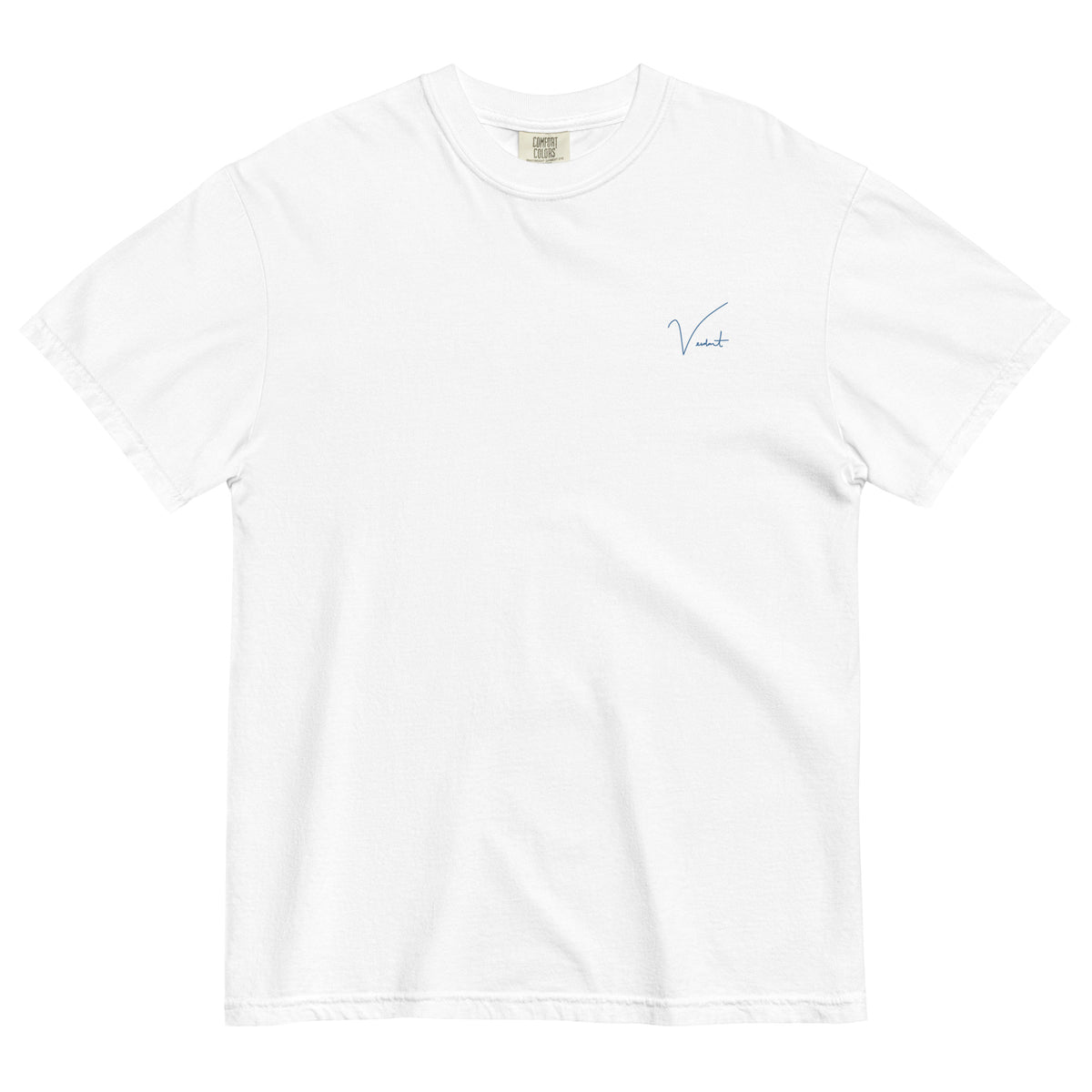 Dogwood State Midweight Tee in White - front, small Verdant script at the chest